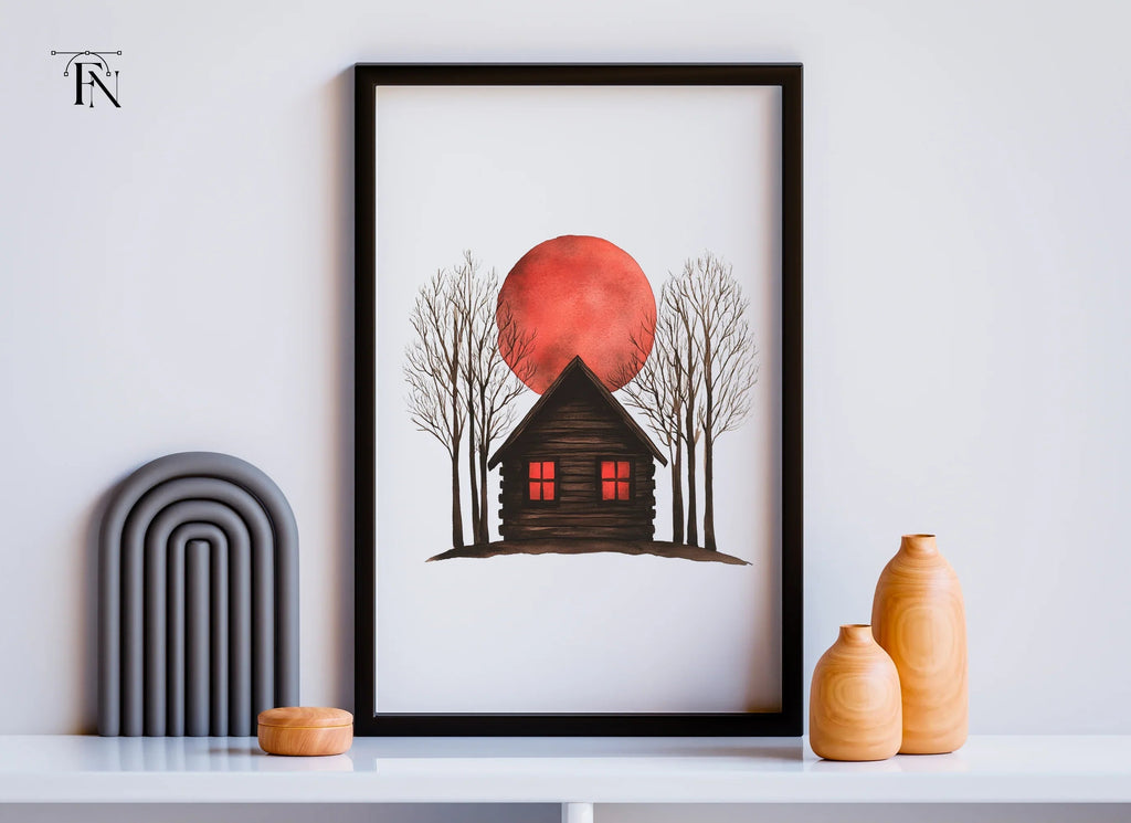 Spooky Cabins Under Blood Moon Clipart Bundle