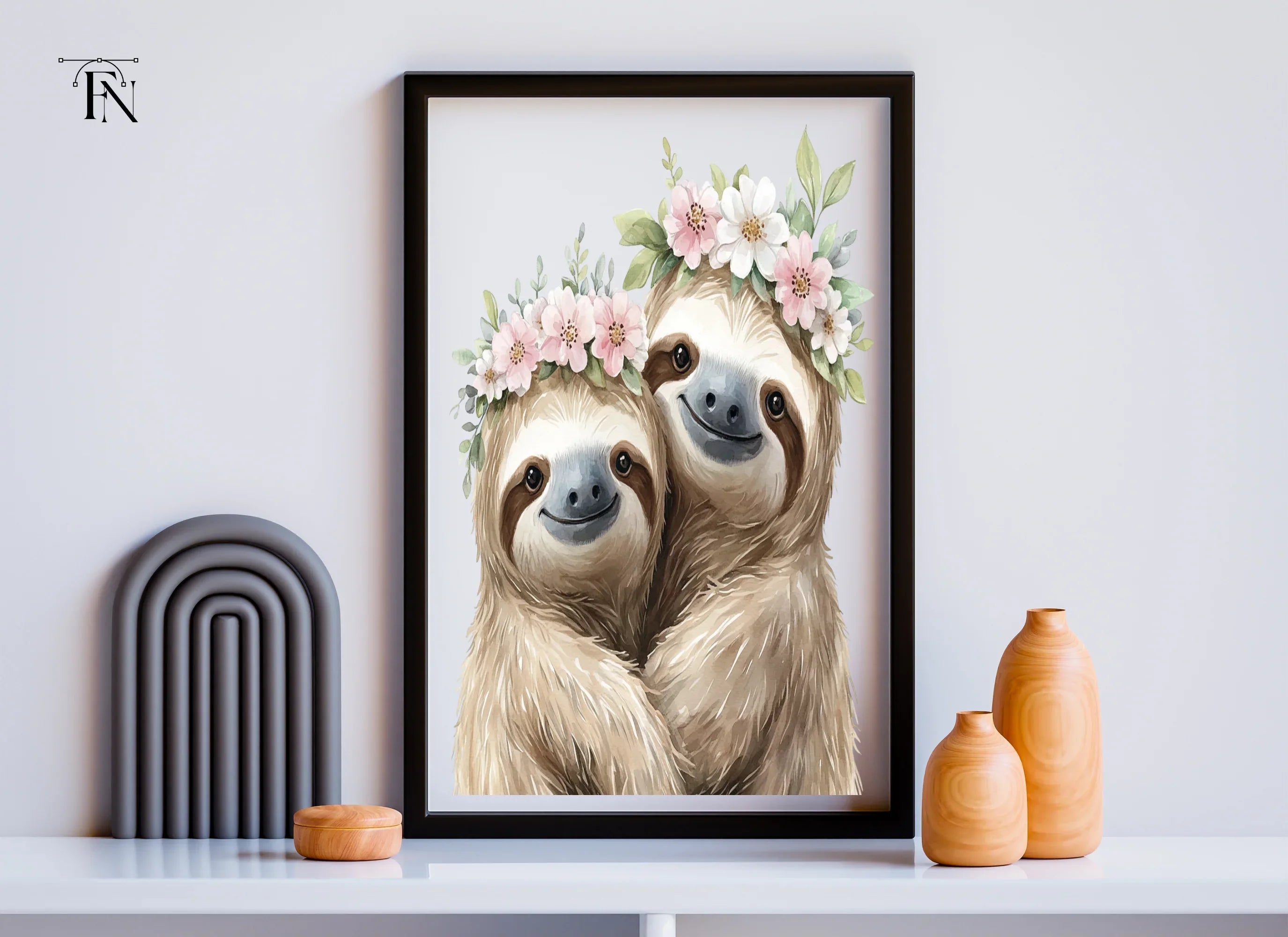 Cute Sloth Couples with Flower Crowns Clipart Bundle