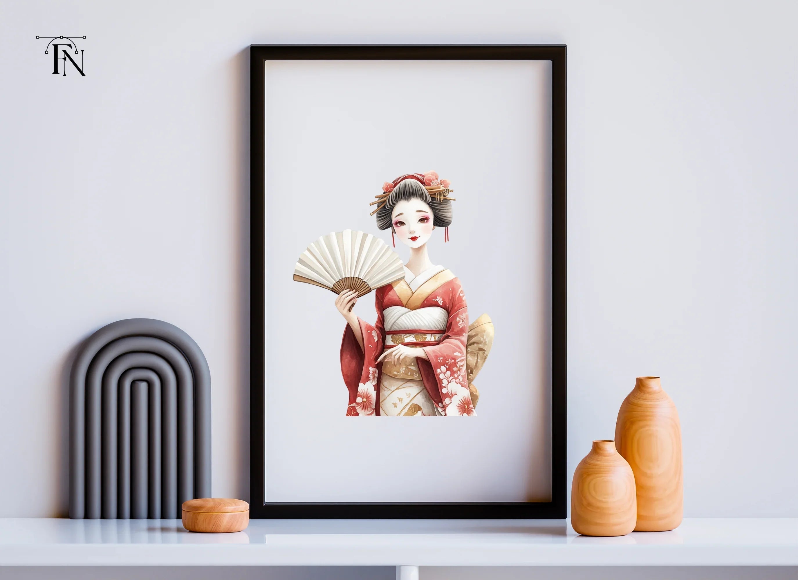 Vibrant Geisha with Fans Clipart Bundle