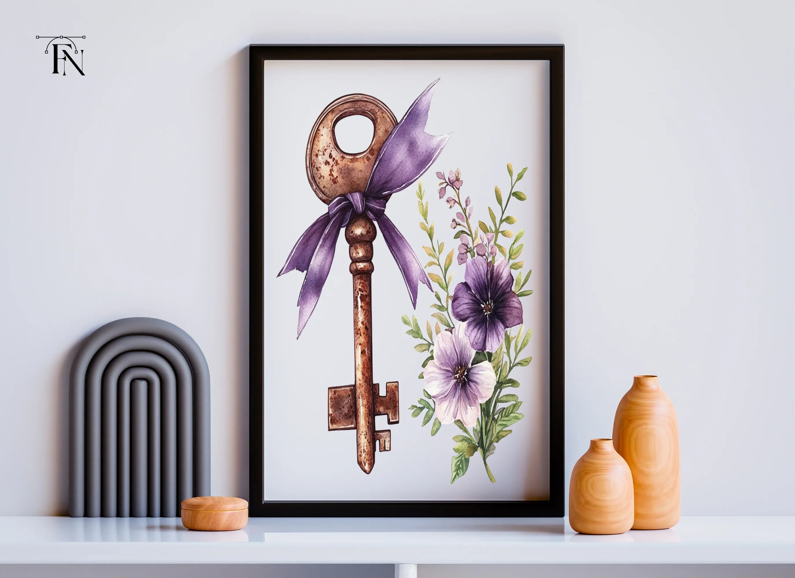 Vintage Keys with Purple Ribbons Clipart Bundle