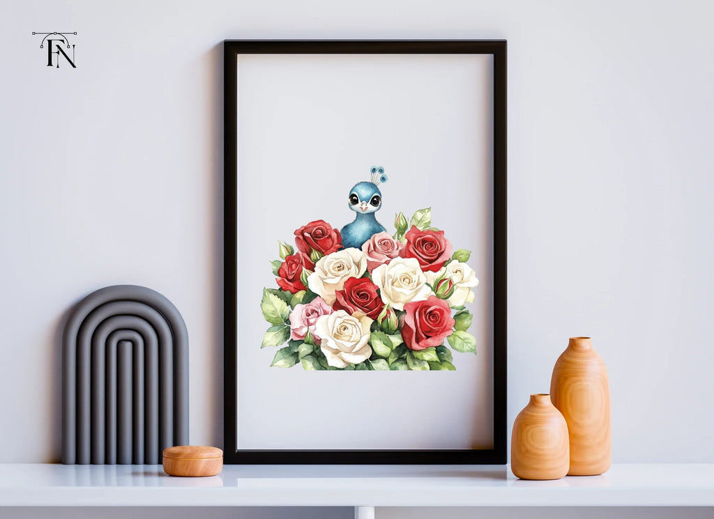 Peacock and Rose Bouquet Clipart Bundle
