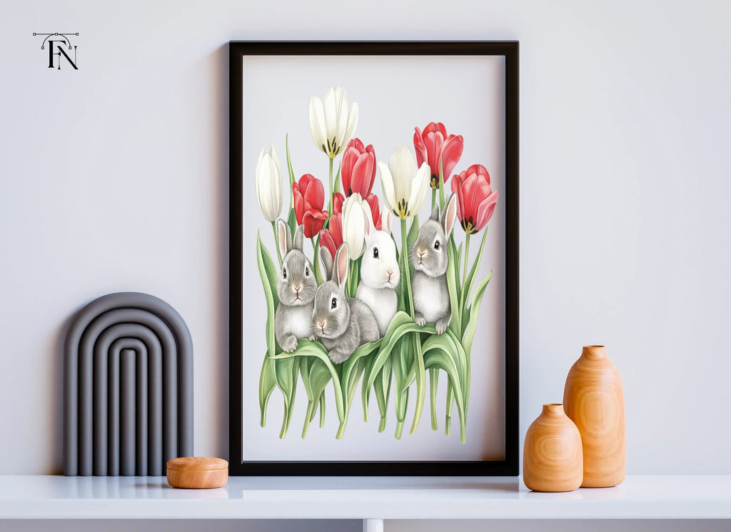 Baby Bunnies in Tulip Garden Clipart Bundle