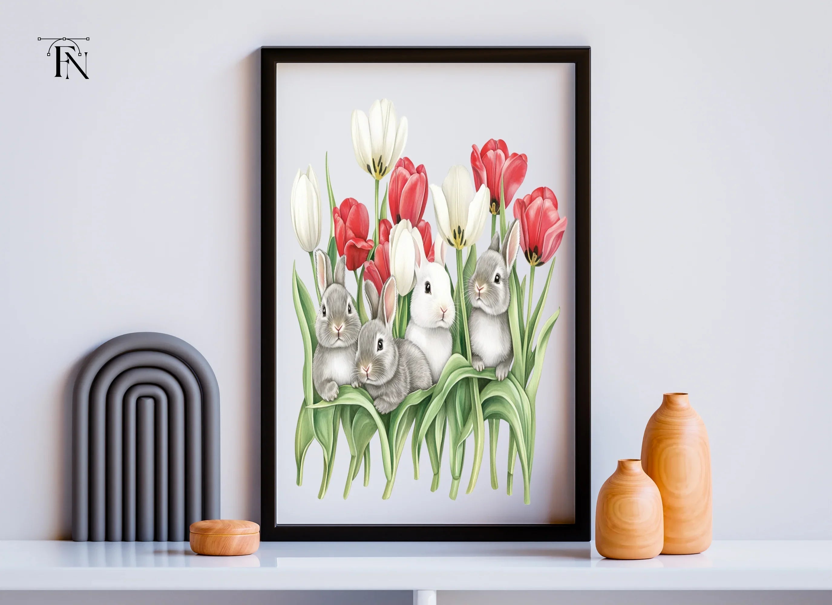 Baby Bunnies in Tulip Garden Clipart Bundle