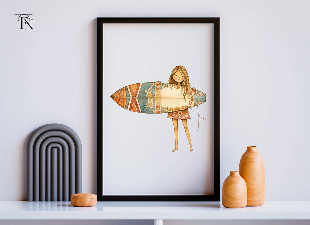 Surfer Girl with Patterned Board Clipart Bundle