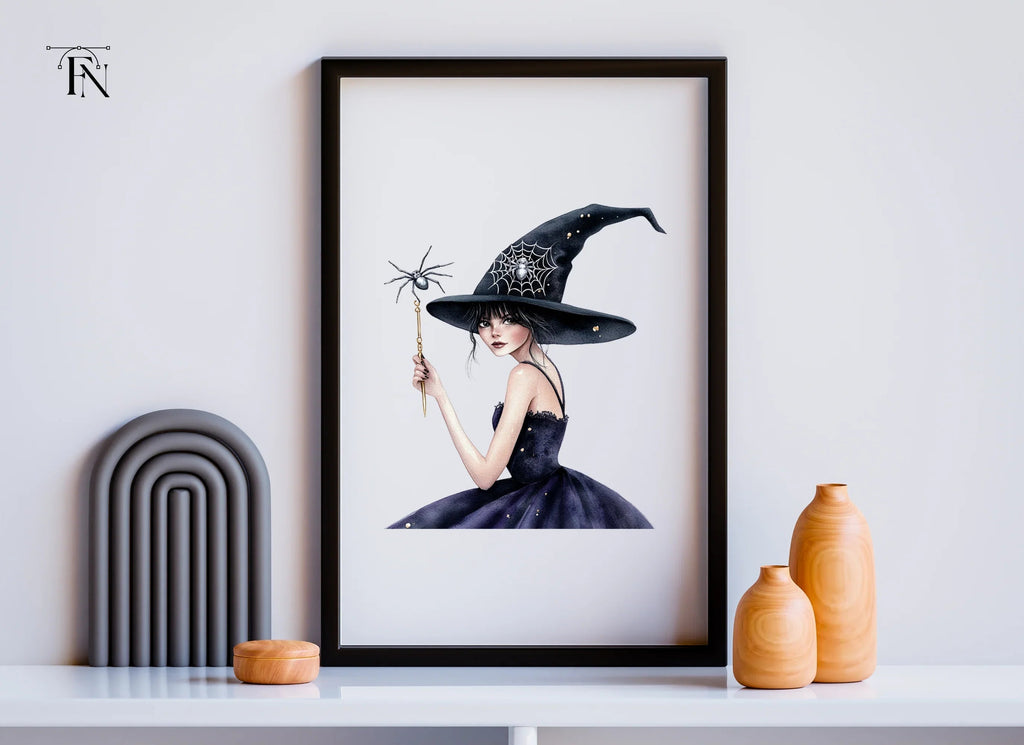 Mystical Witch with Spider Wand Clipart Bundle