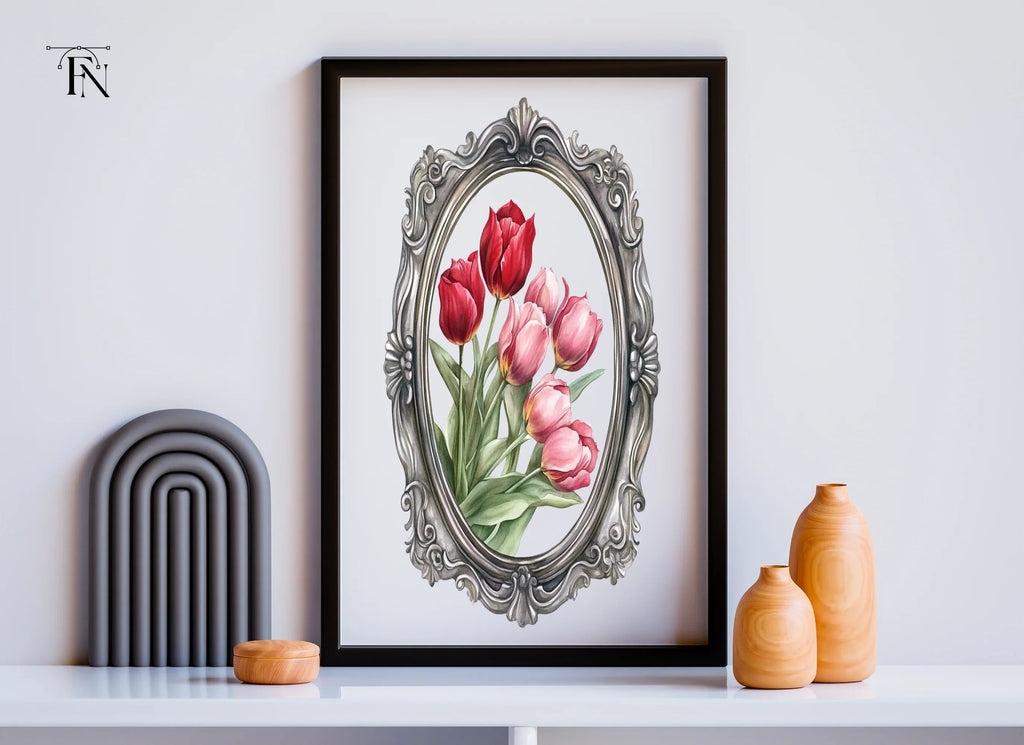 Vintage Tulip Bouquet Frame Clipart Bundle