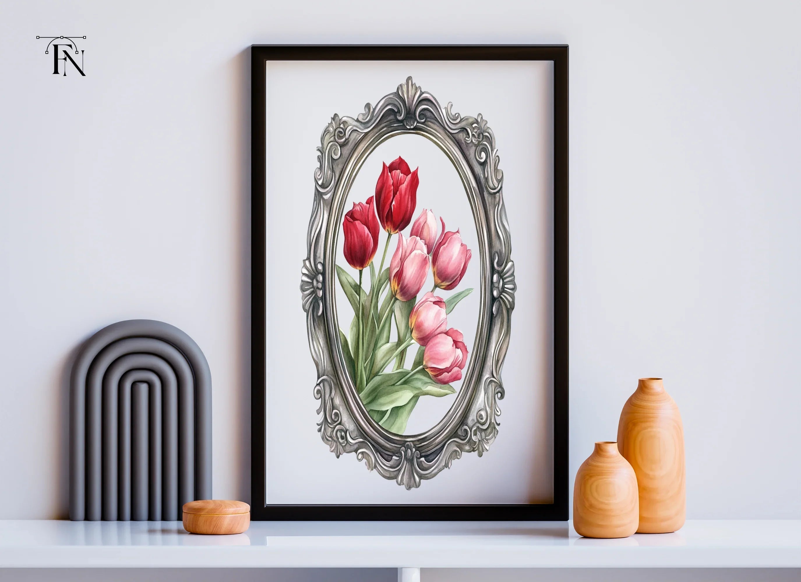Vintage Tulip Bouquet Frame Clipart Bundle