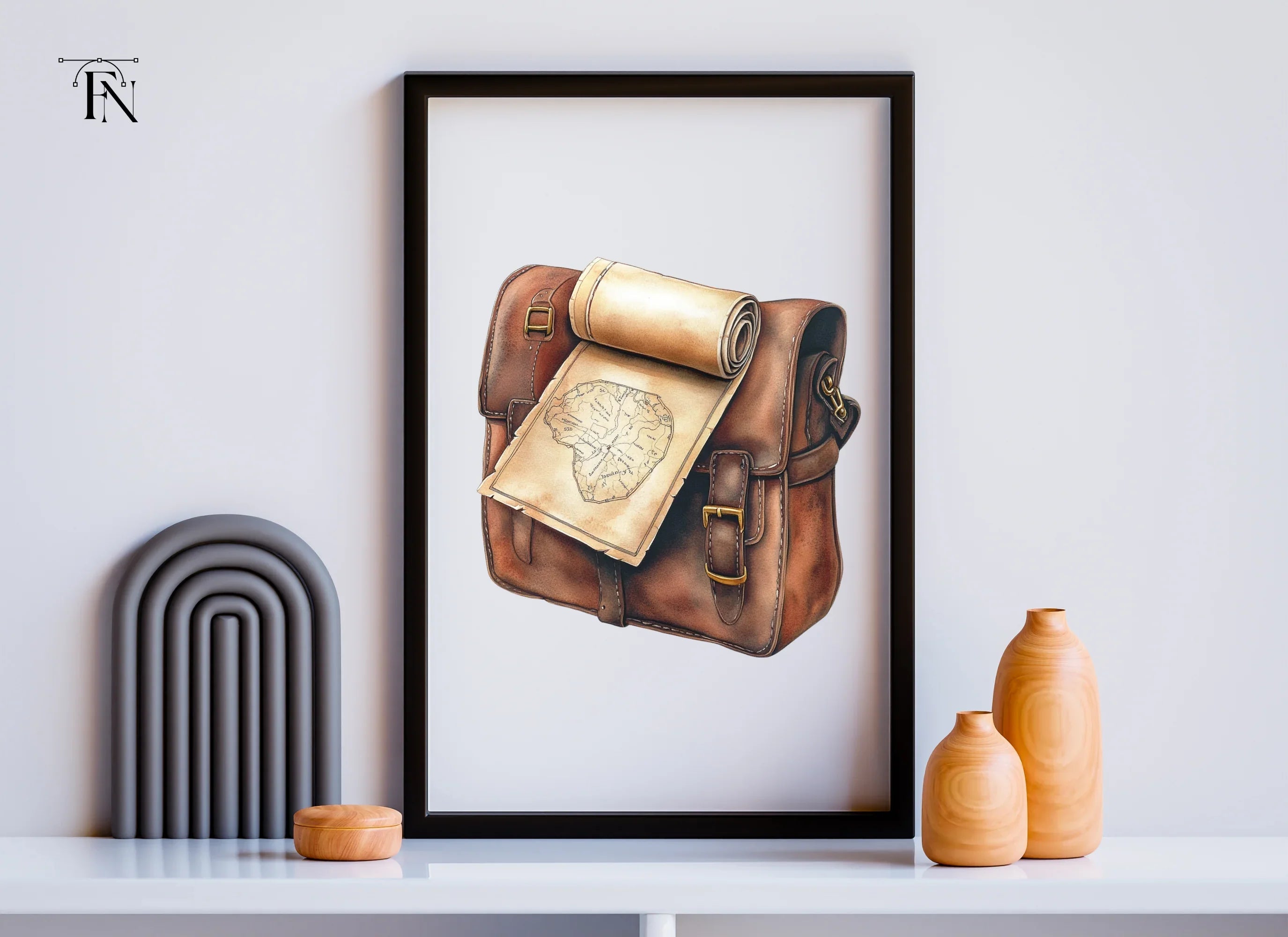 Vintage Leather Satchel with Old Maps Clipart Bundle