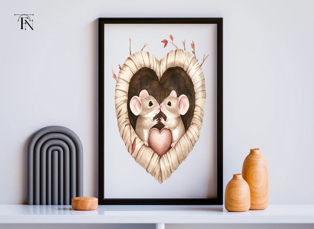 Romantic Mice in Heart Nest Clipart Bundle