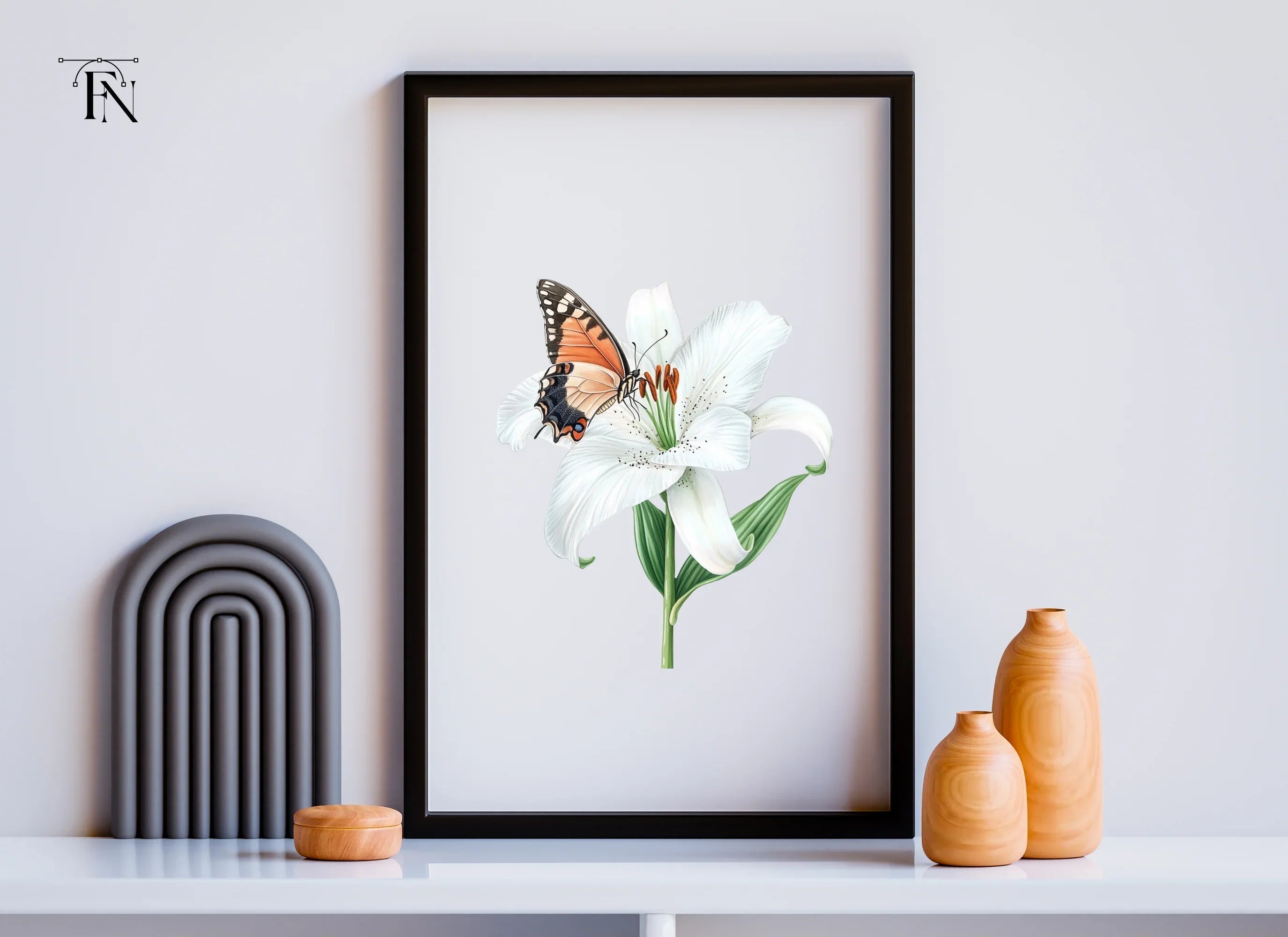 White Lily and Butterfly Clipart Bundle