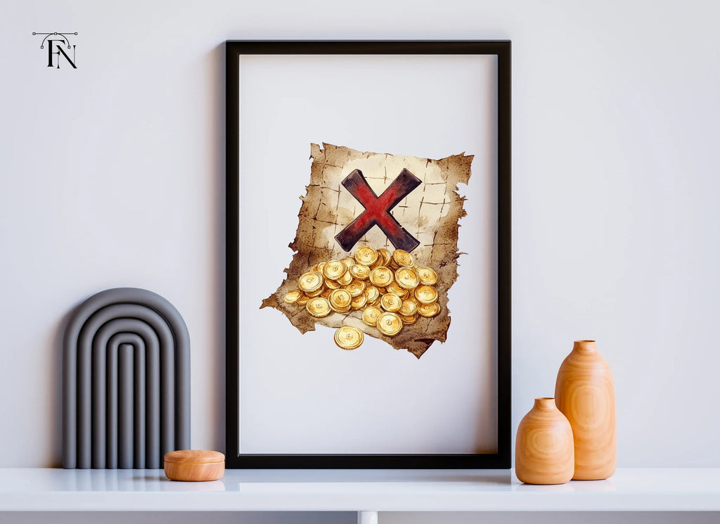 Pirate Treasure Map and Gold Coins Clipart Bundle