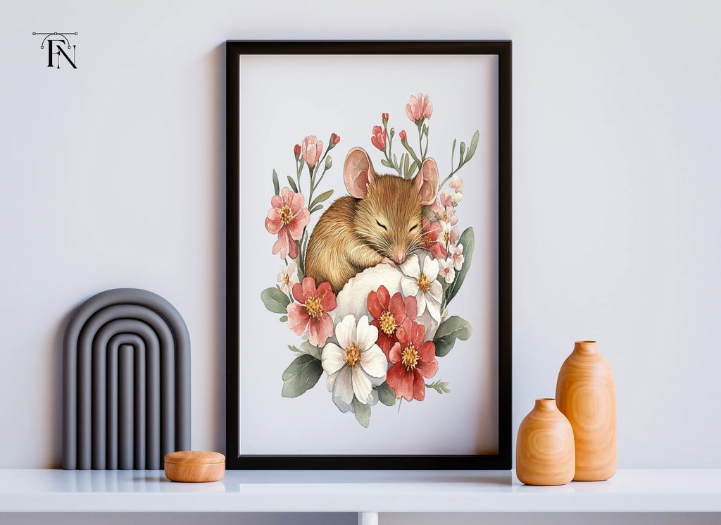 Sleeping Mice with Floral Arrangements Clipart Bundle
