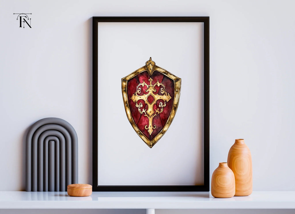 Red Gold Decorative Shield Clipart Bundle