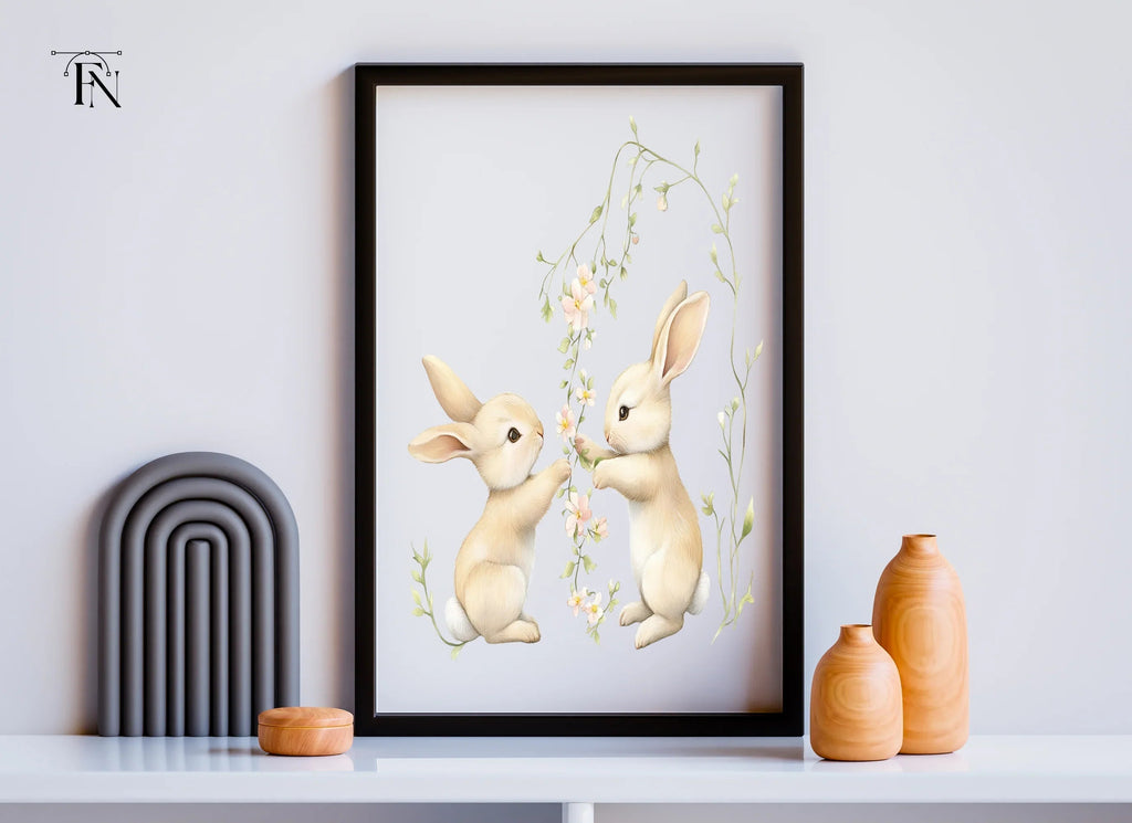 Baby Bunnies with Floral Vines Clipart Bundle