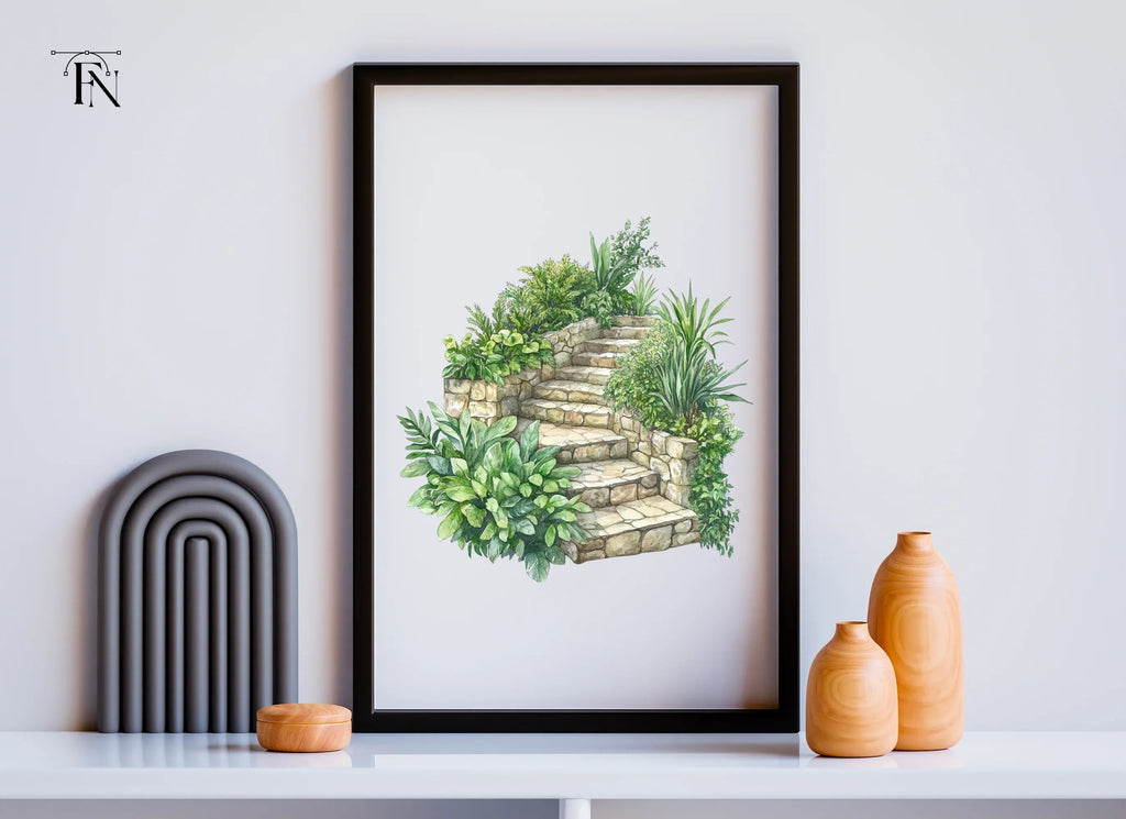 Lush Green Stone Staircase Clipart Bundle