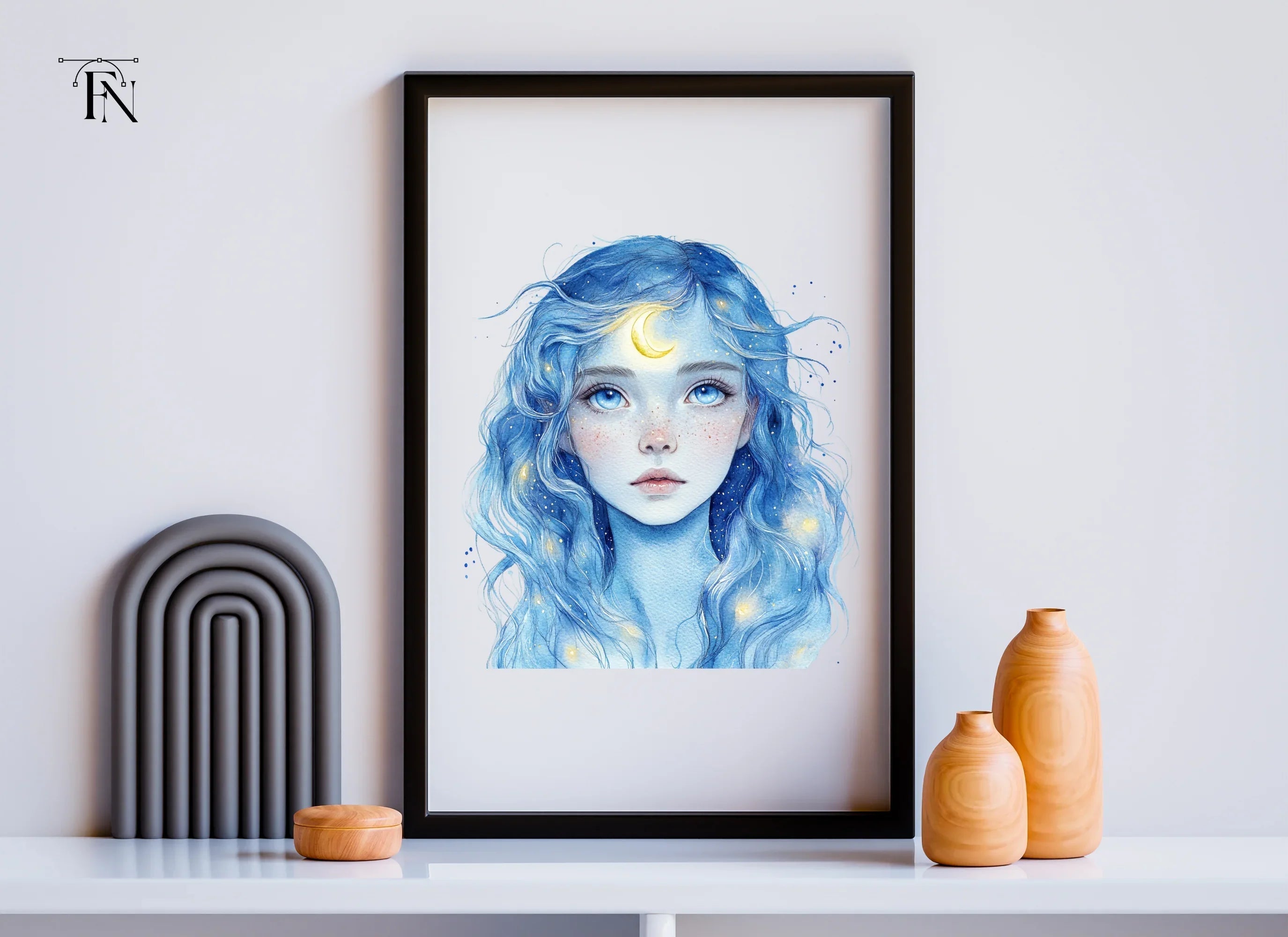 Celestial Blue Haired Girl Clipart Bundle