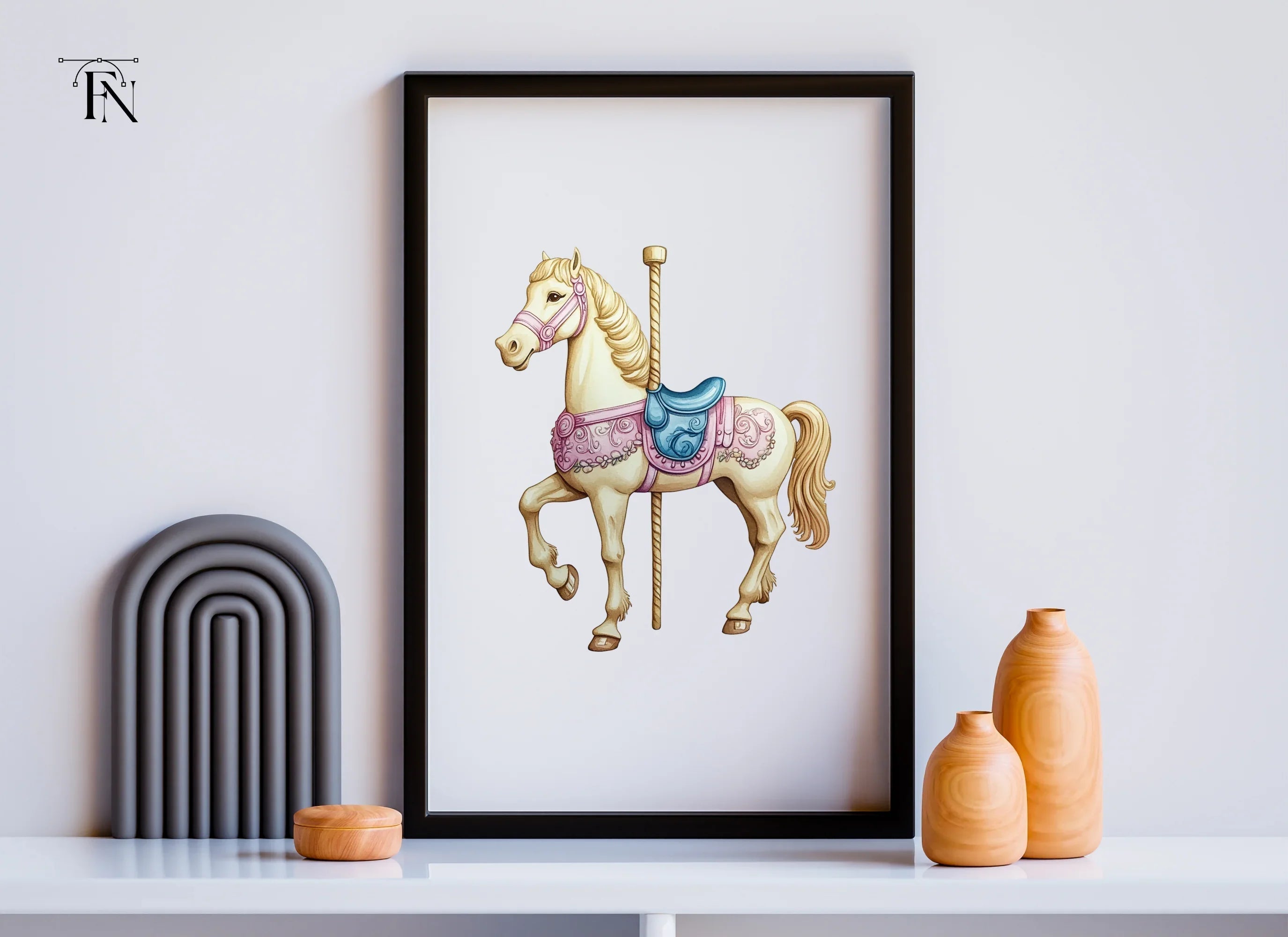 Elegant Carousel Horses Clipart Bundle