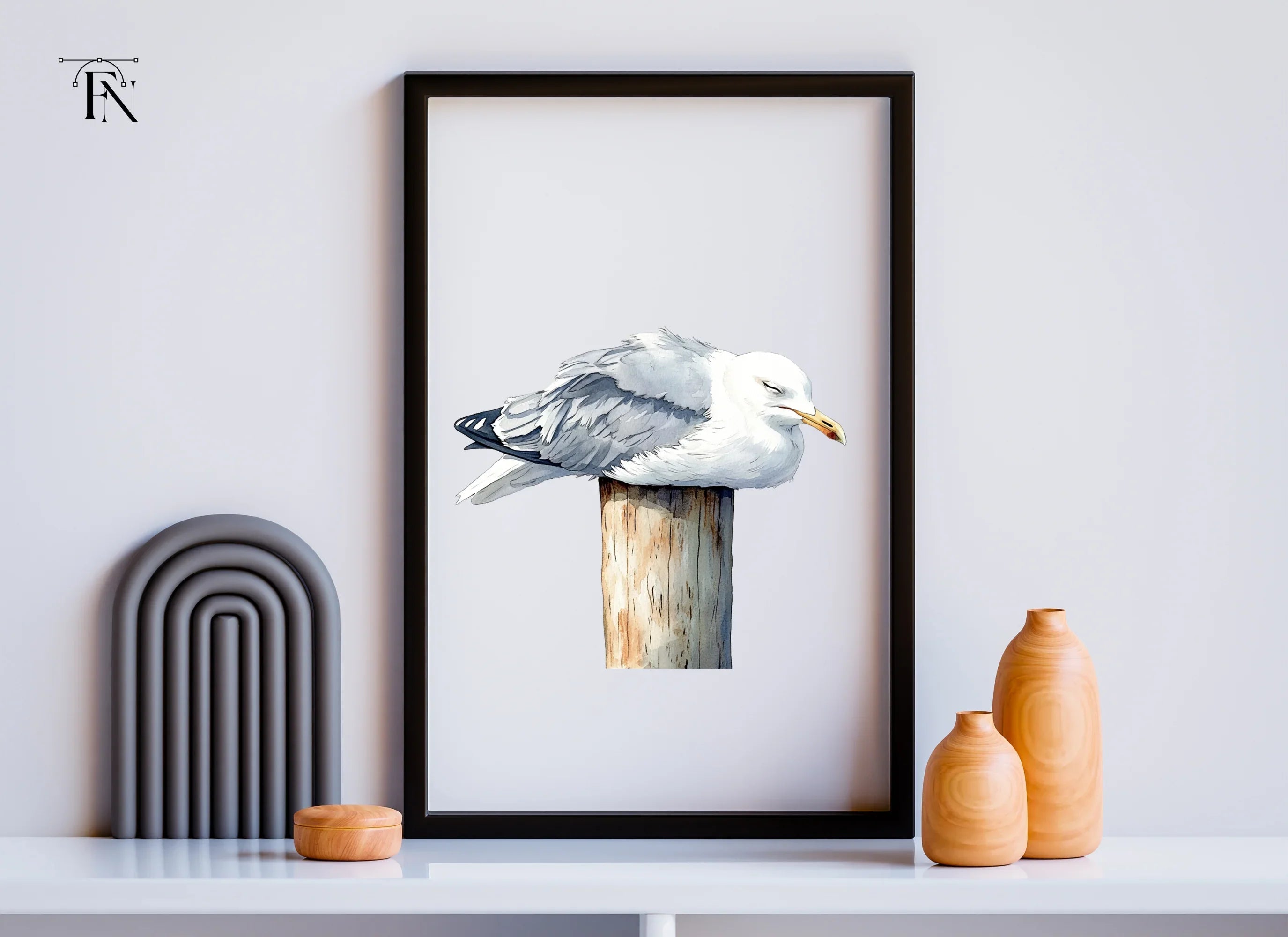Sleeping Seagulls on Wooden Posts Clipart Bundle