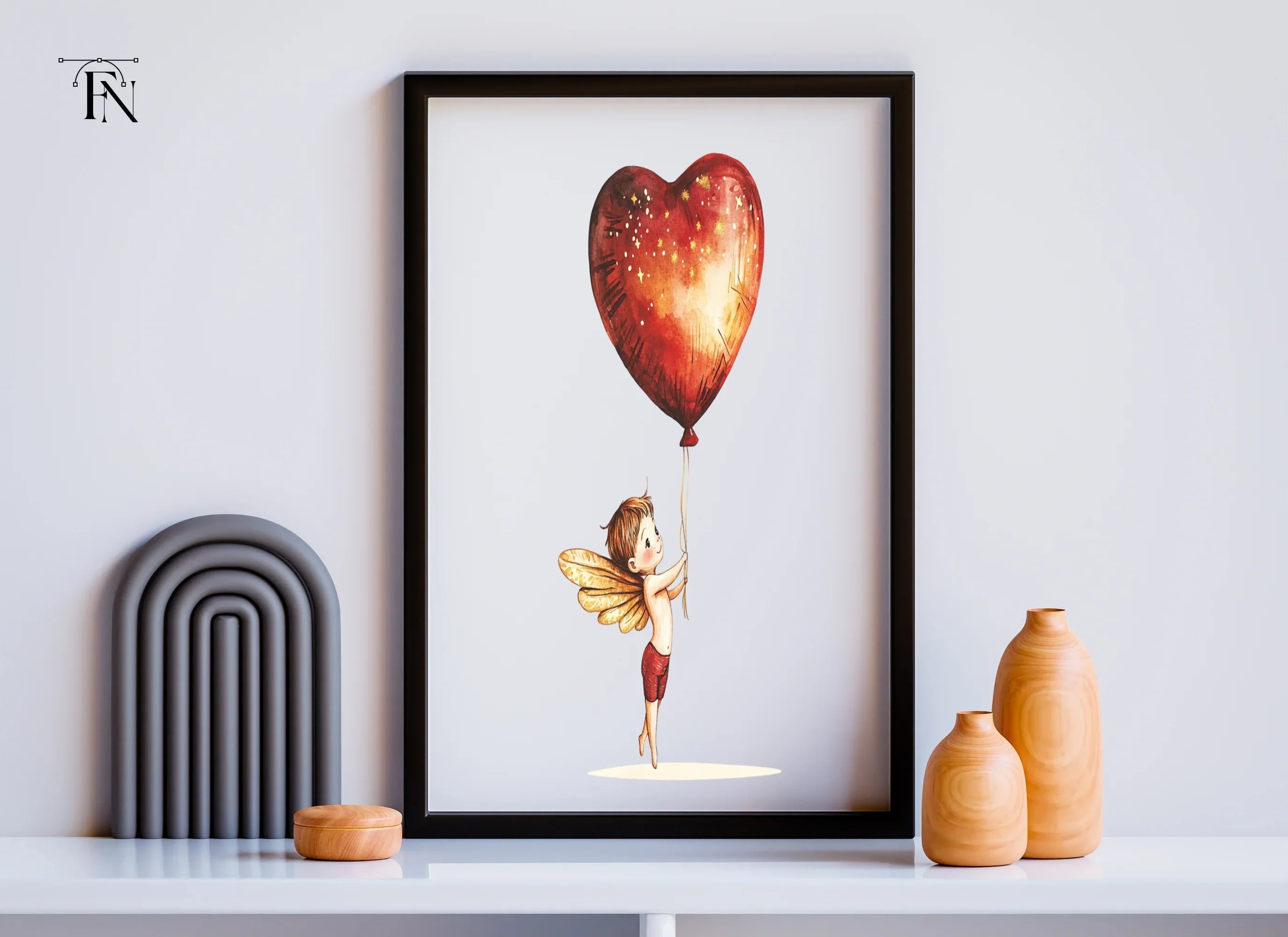 Flying Cupid Heart Balloon Clipart Bundle