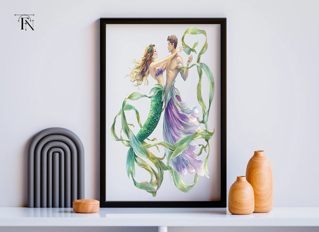 Romantic Mermaid and Merman Clipart Bundle