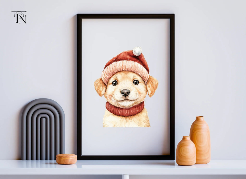 Cute Puppy in Santa Hat Clipart Bundle