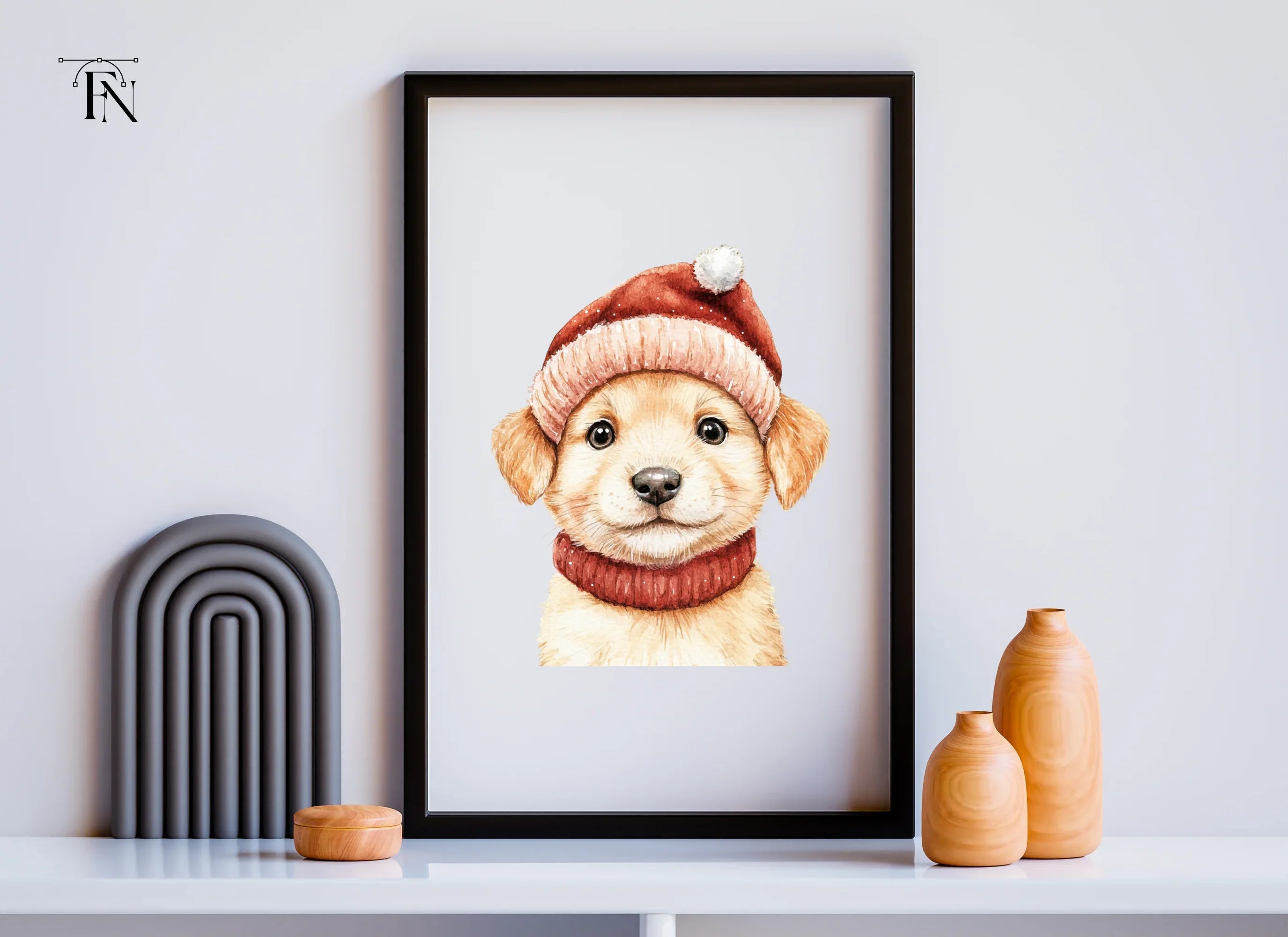 Cute Puppy in Santa Hat Clipart Bundle