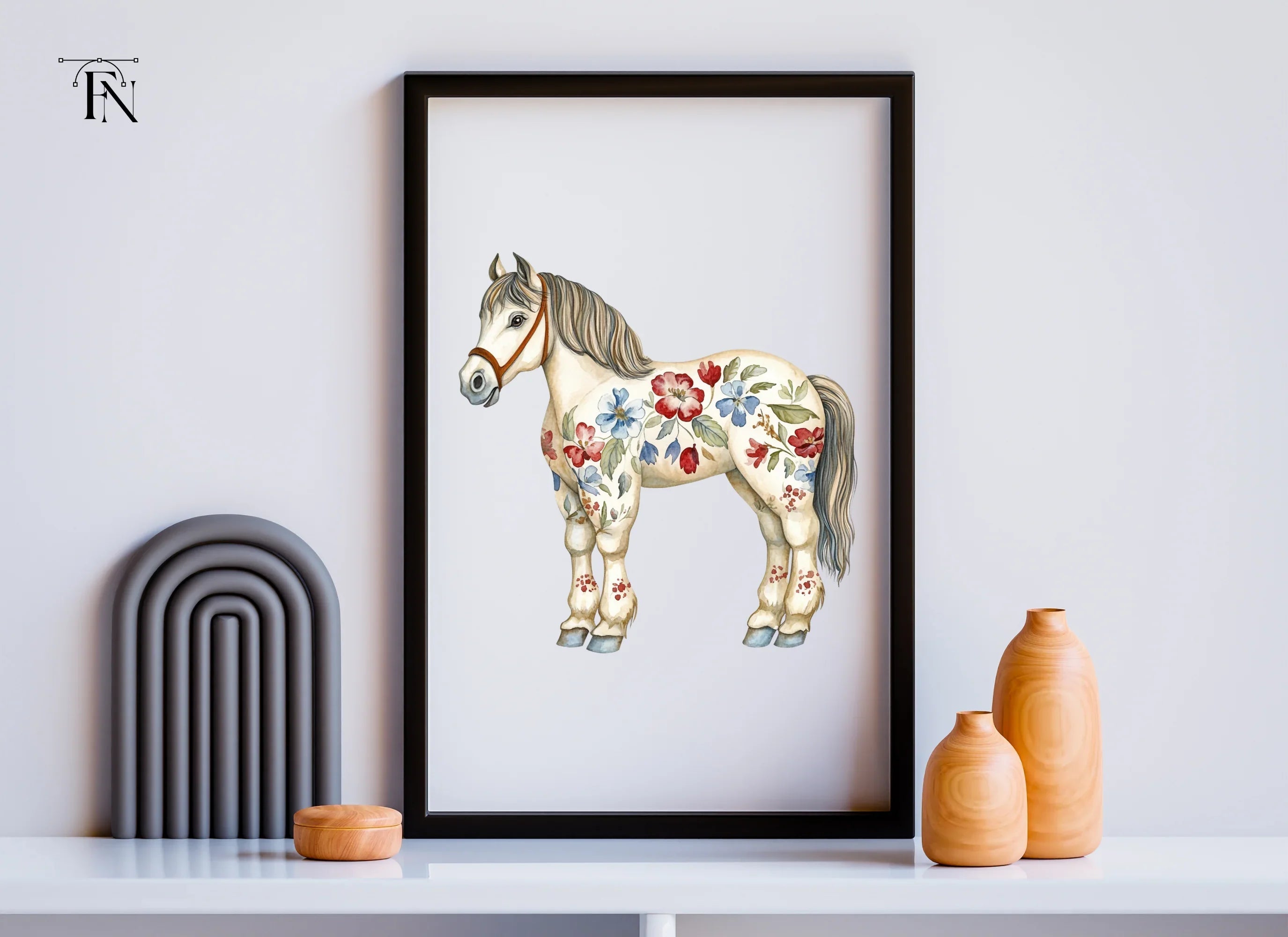 Floral Painted Horses Clipart Bundle