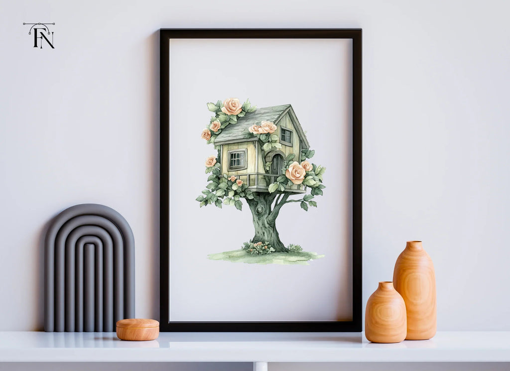 Charming Treehouse with Peach Roses Clipart Bundle