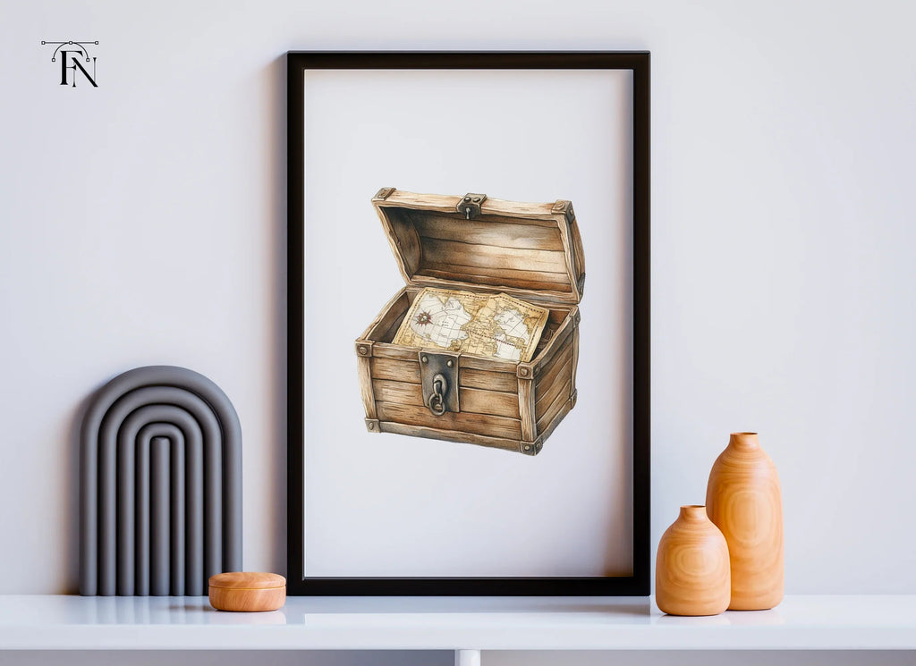 Pirate Treasure Chest with Map Clipart Bundle