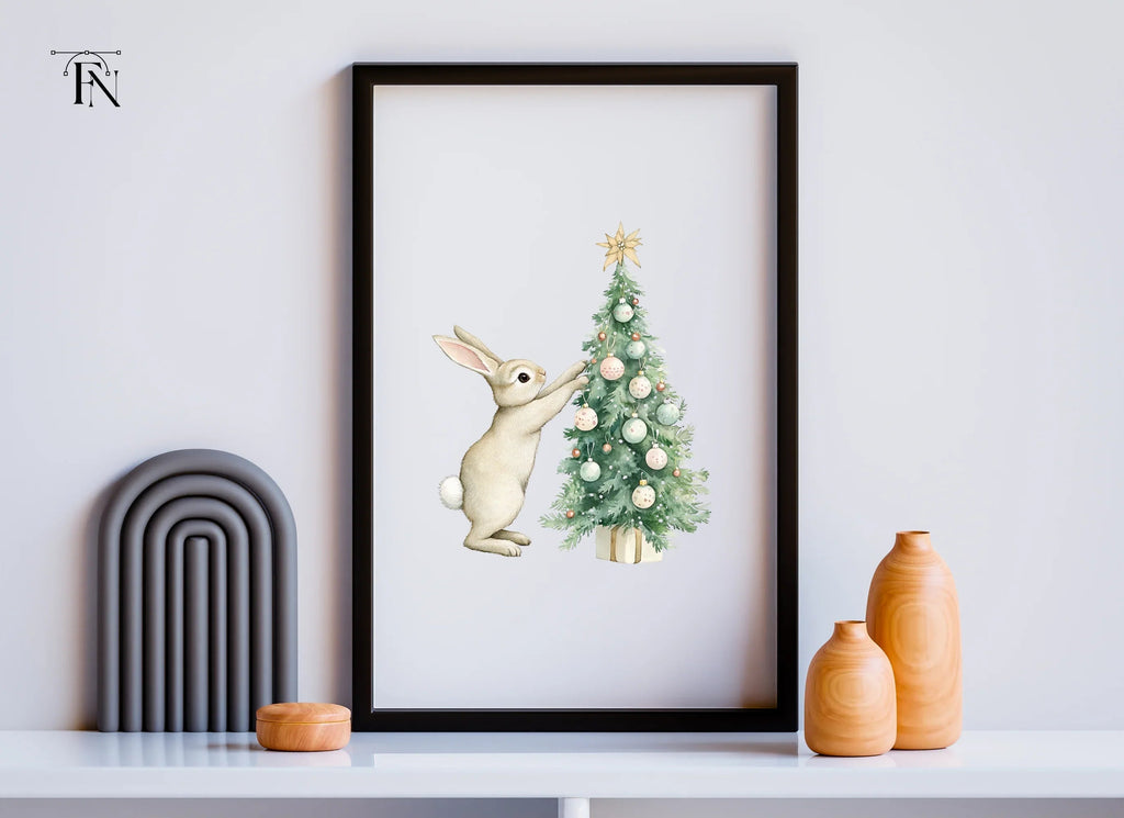 Brown Bunnies Decorating Christmas Tree Clipart Bundle