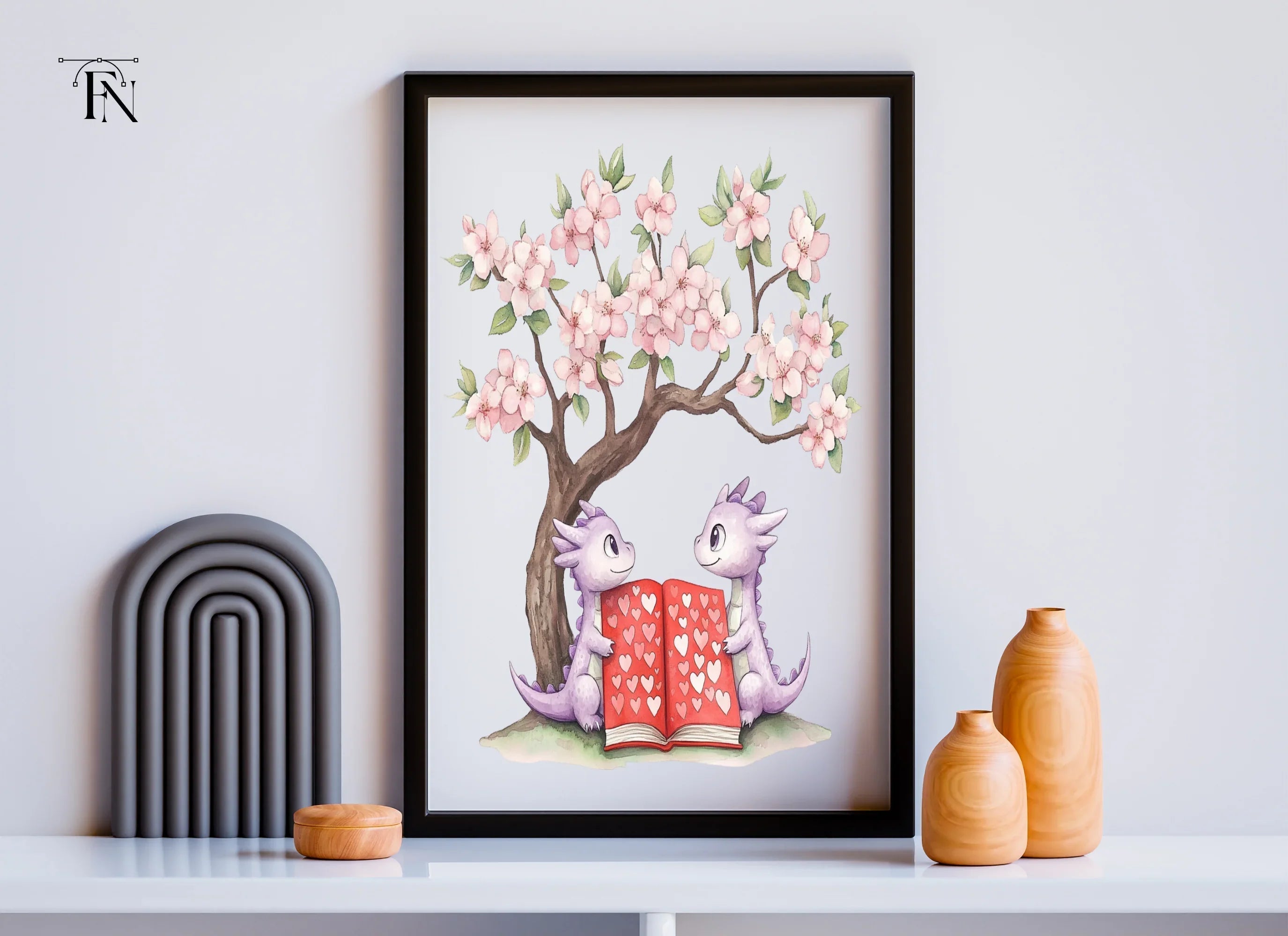 Cute Dragons Reading Under Cherry Tree Clipart Bundle