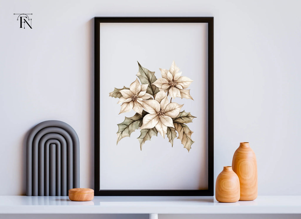 Winter White Poinsettia Clipart Bundle