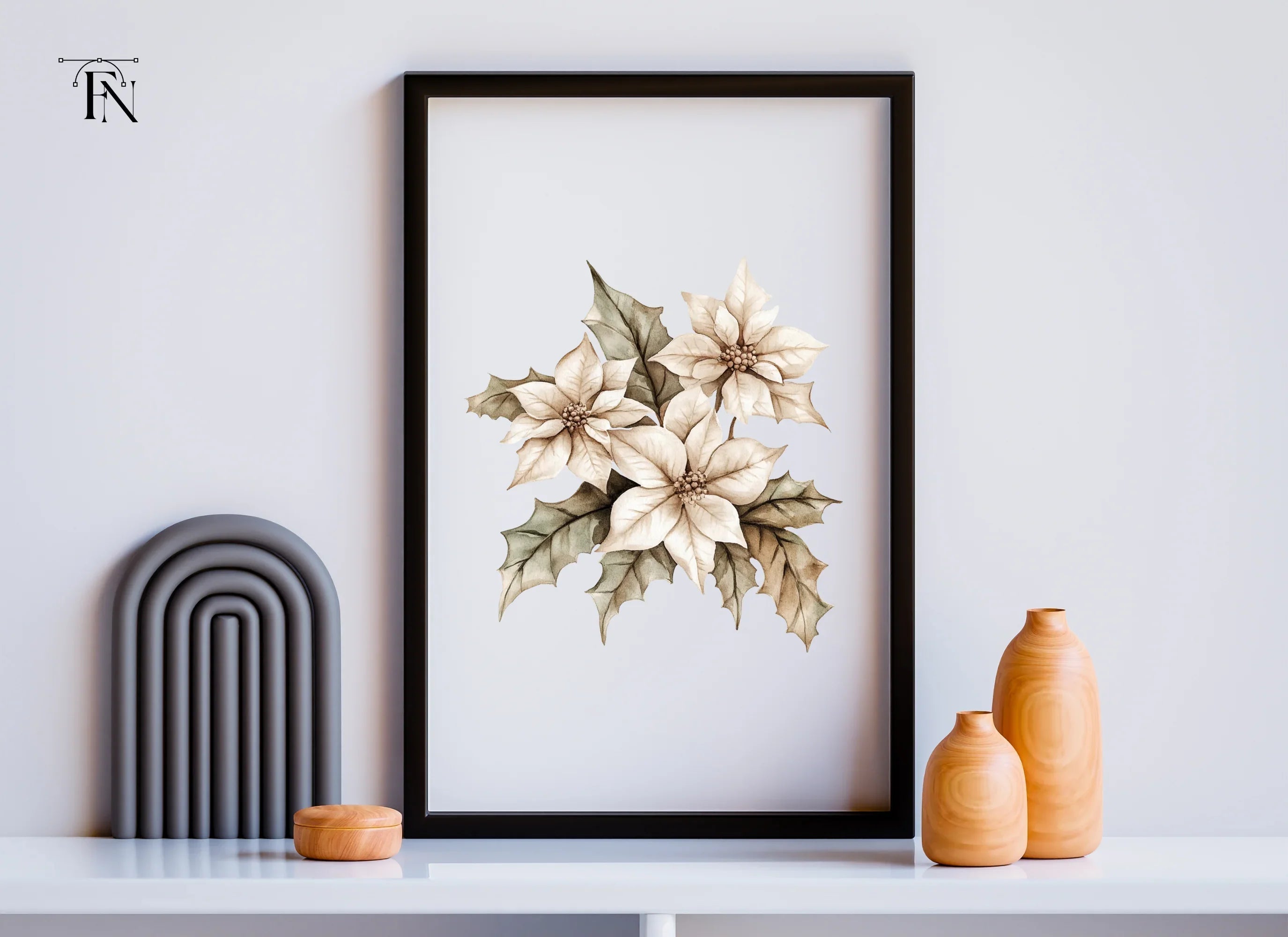 Winter White Poinsettia Clipart Bundle