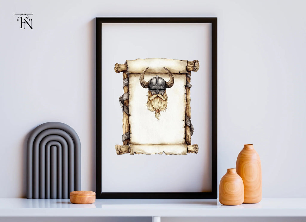 Viking Helmet and Beard Scroll Clipart Bundle