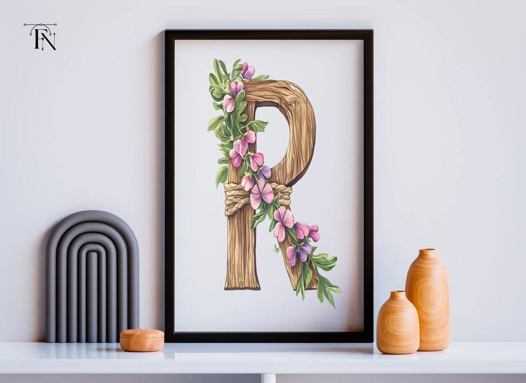 Floral Wooden Letter Clipart Bundle