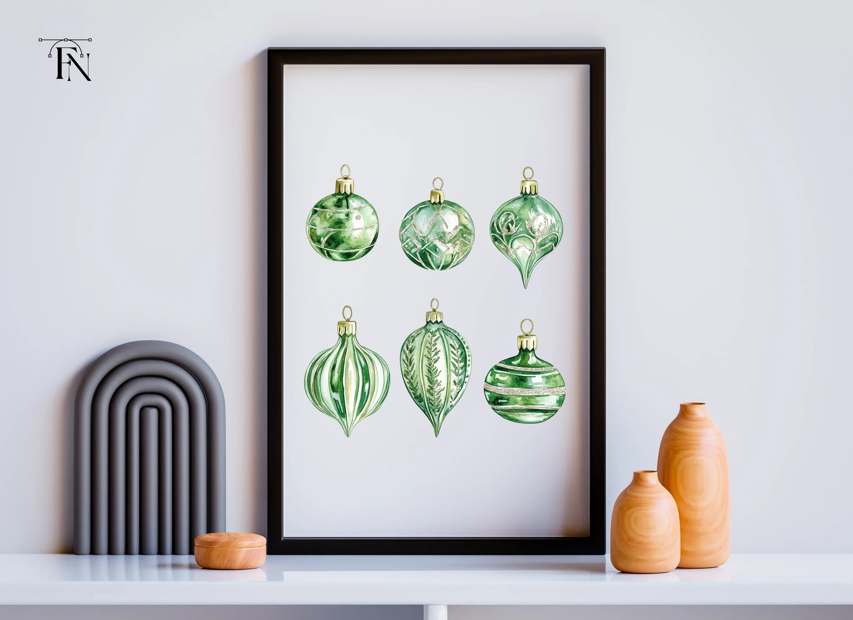 Green Christmas Ornaments Clipart Bundle