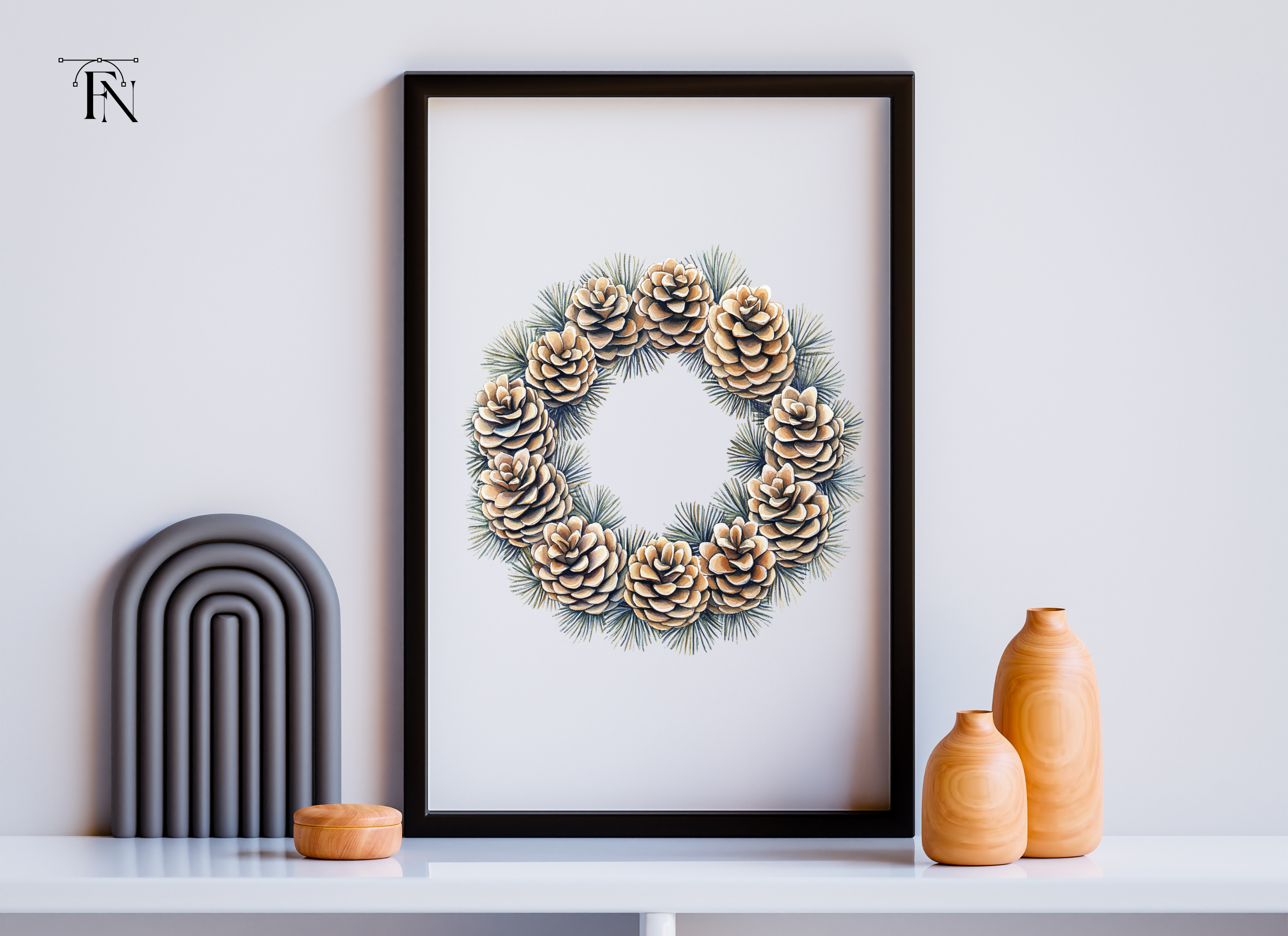Pinecone Evergreen Wreath Clipart Bundle