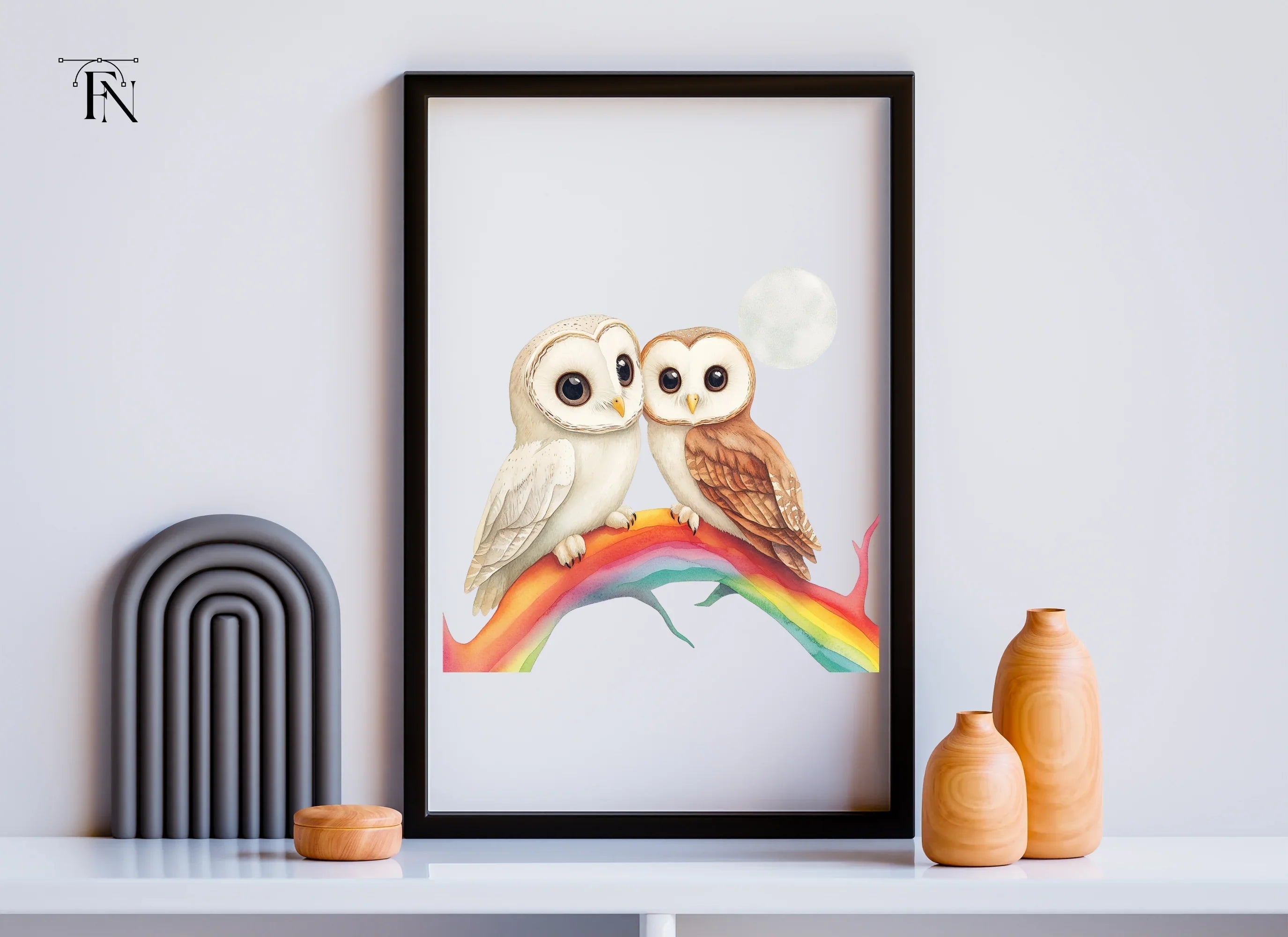 Cute Owl Couple on Rainbow Branch Clipart Bundle
