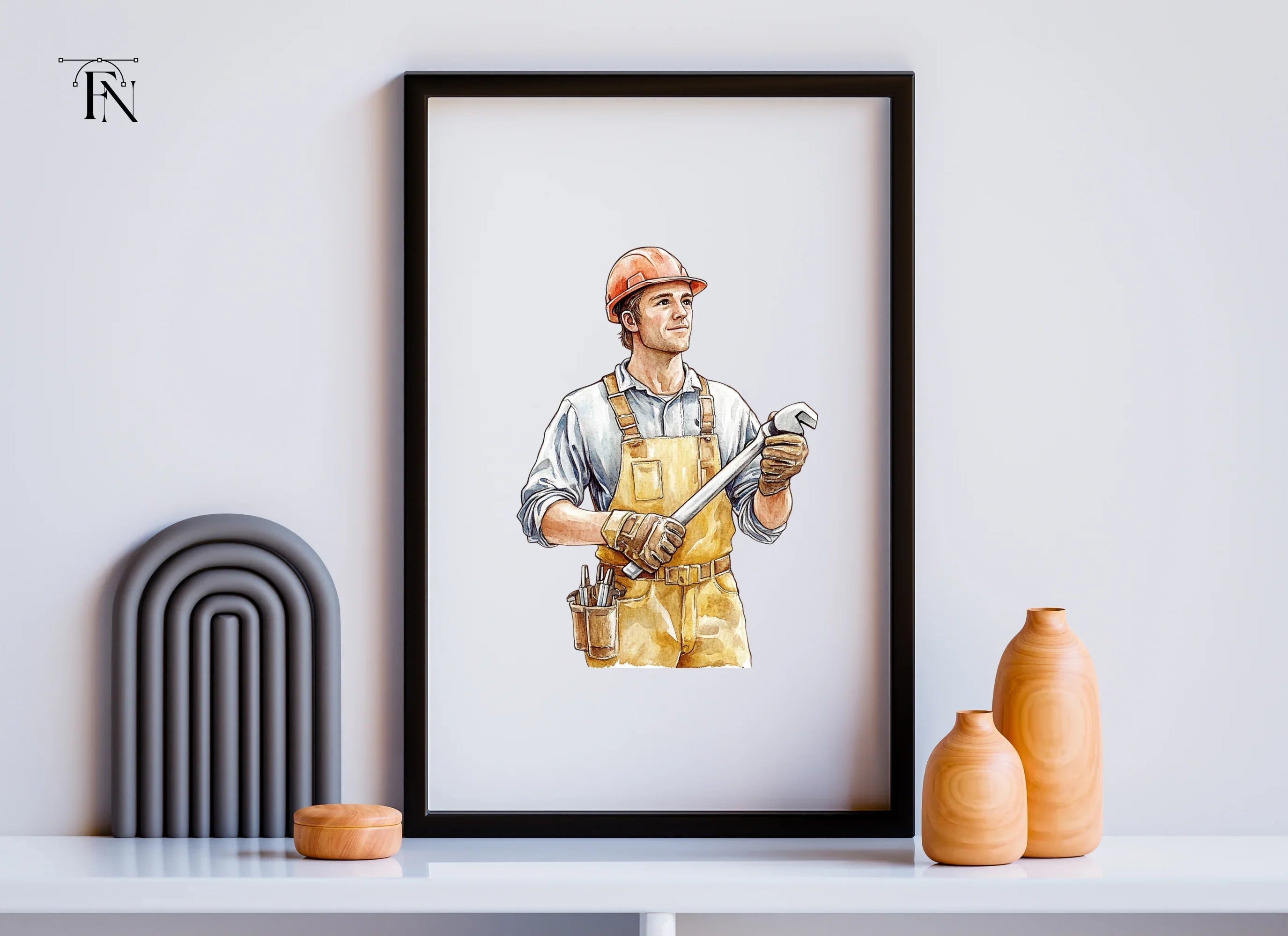 Skilled Worker with Wrench Clipart Bundle