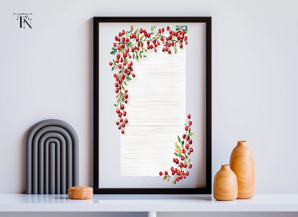 Red Berry Leaf Frames Clipart Bundle