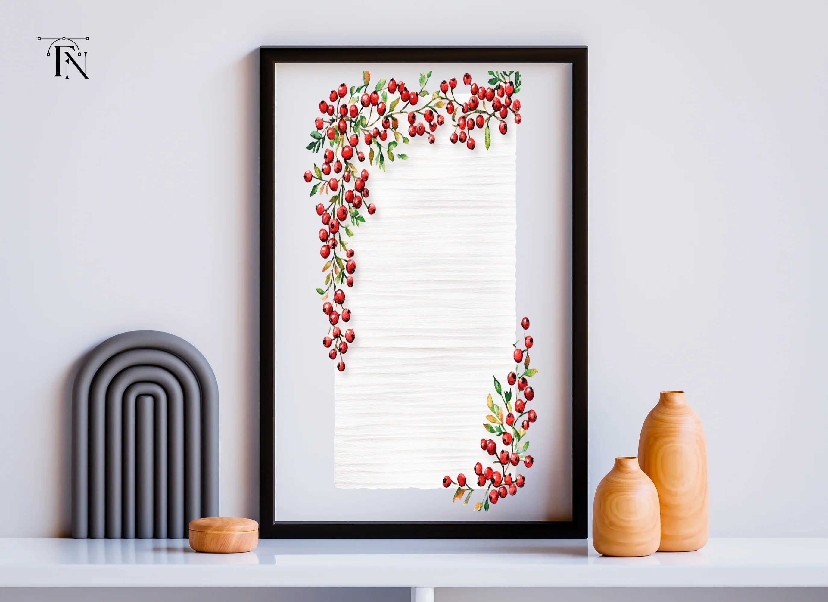 Red Berry Leaf Frames Clipart Bundle