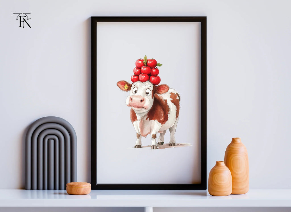 Funny Cow with Apple Stack Clipart Bundle