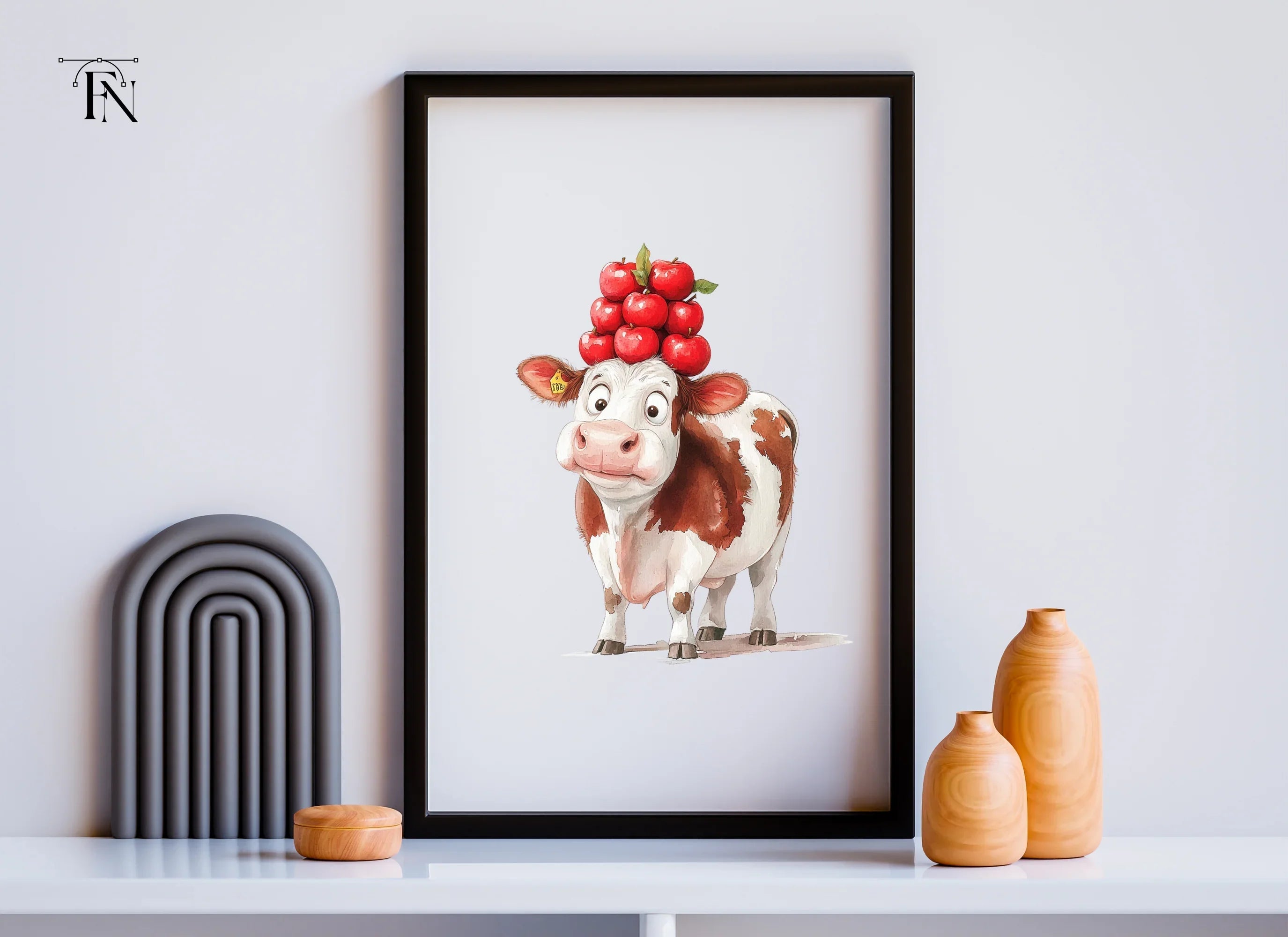 Funny Cow with Apple Stack Clipart Bundle