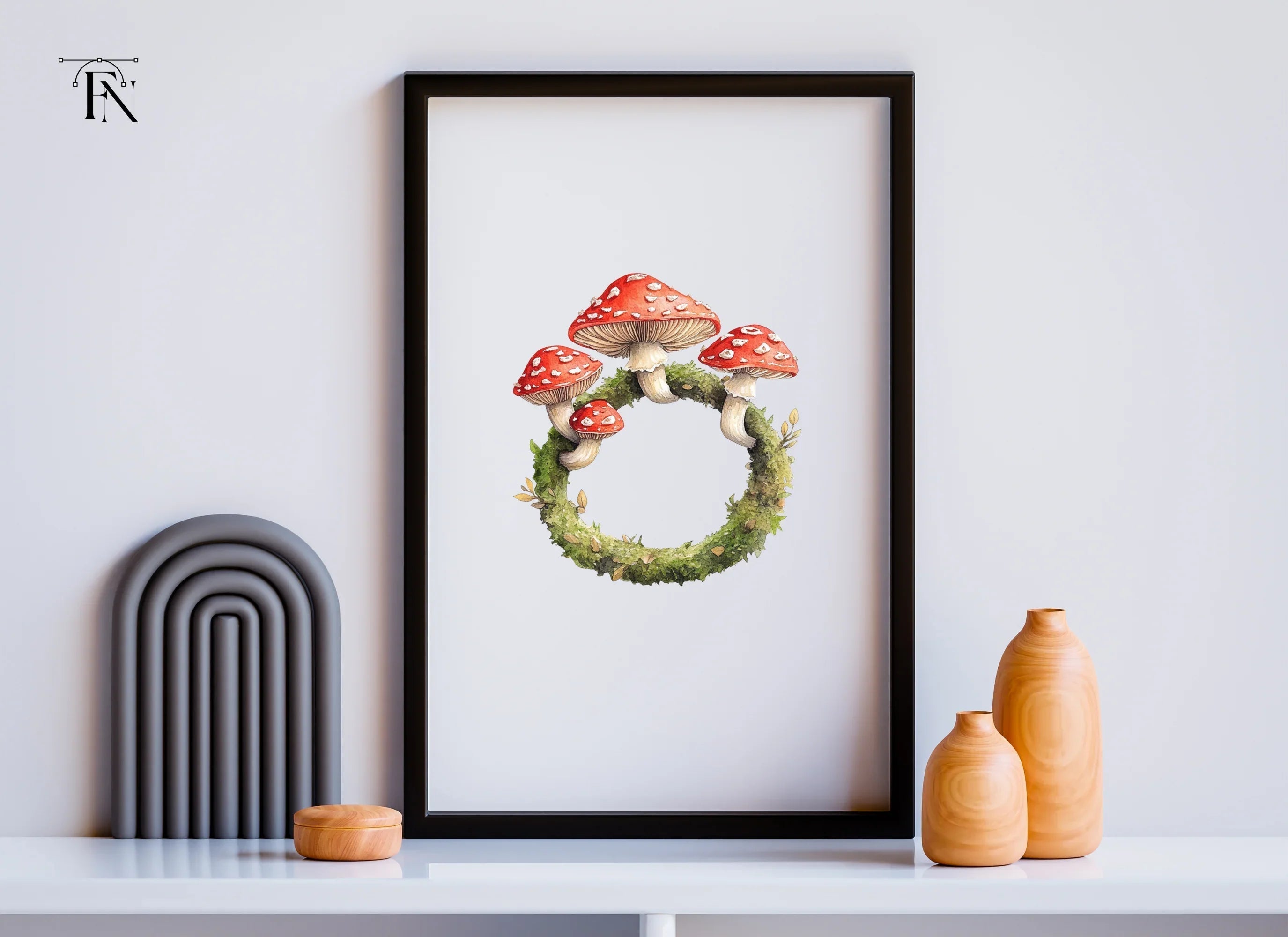 Amanita Mushroom Mossy Wreath Clipart Bundle
