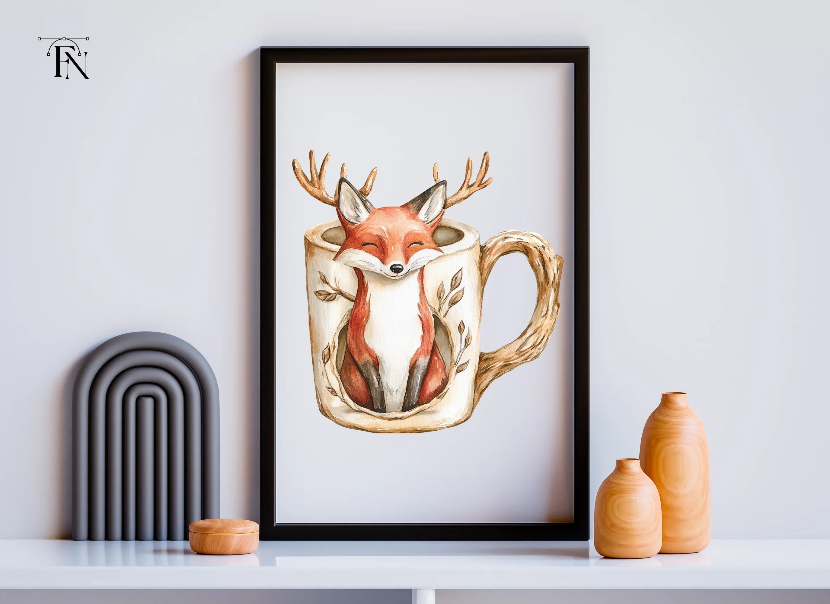 Cute Fox and Deer Mugs Clipart Bundle