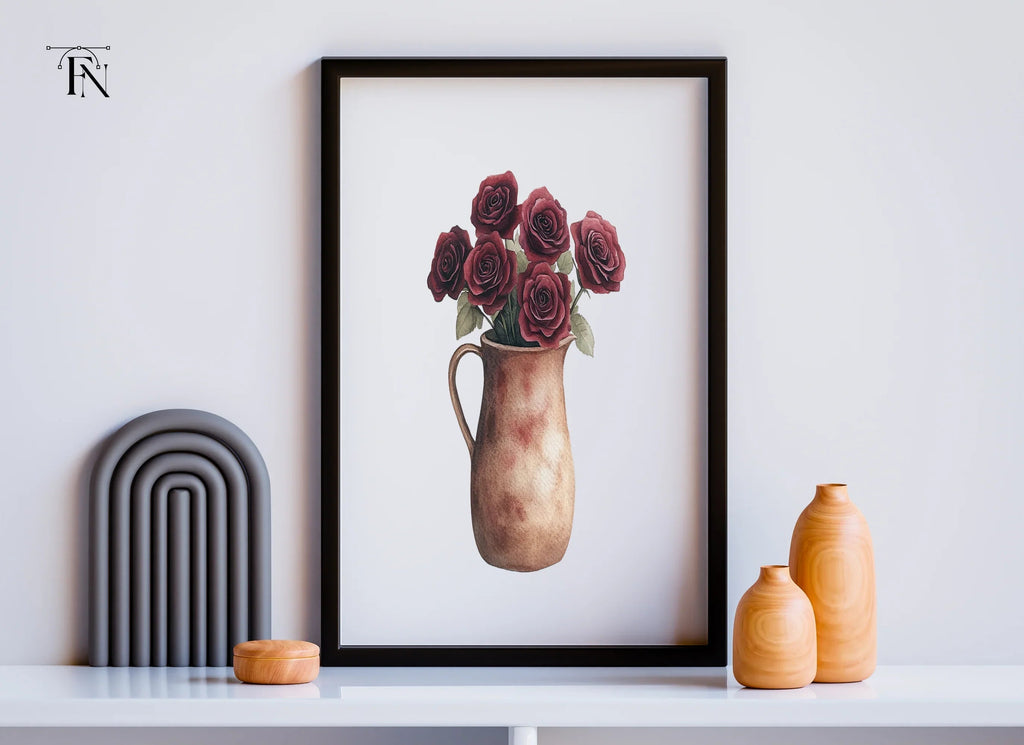 Dark Red Roses in Rustic Pitchers Clipart Bundle