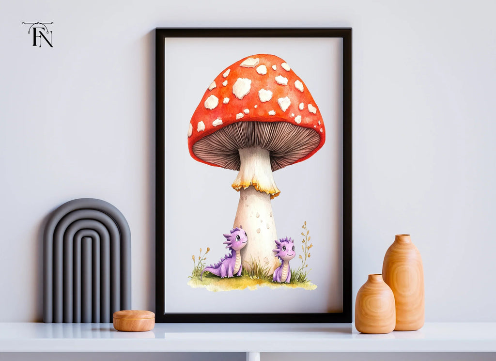 Tiny Dragons Under Mushroom Clipart Bundle