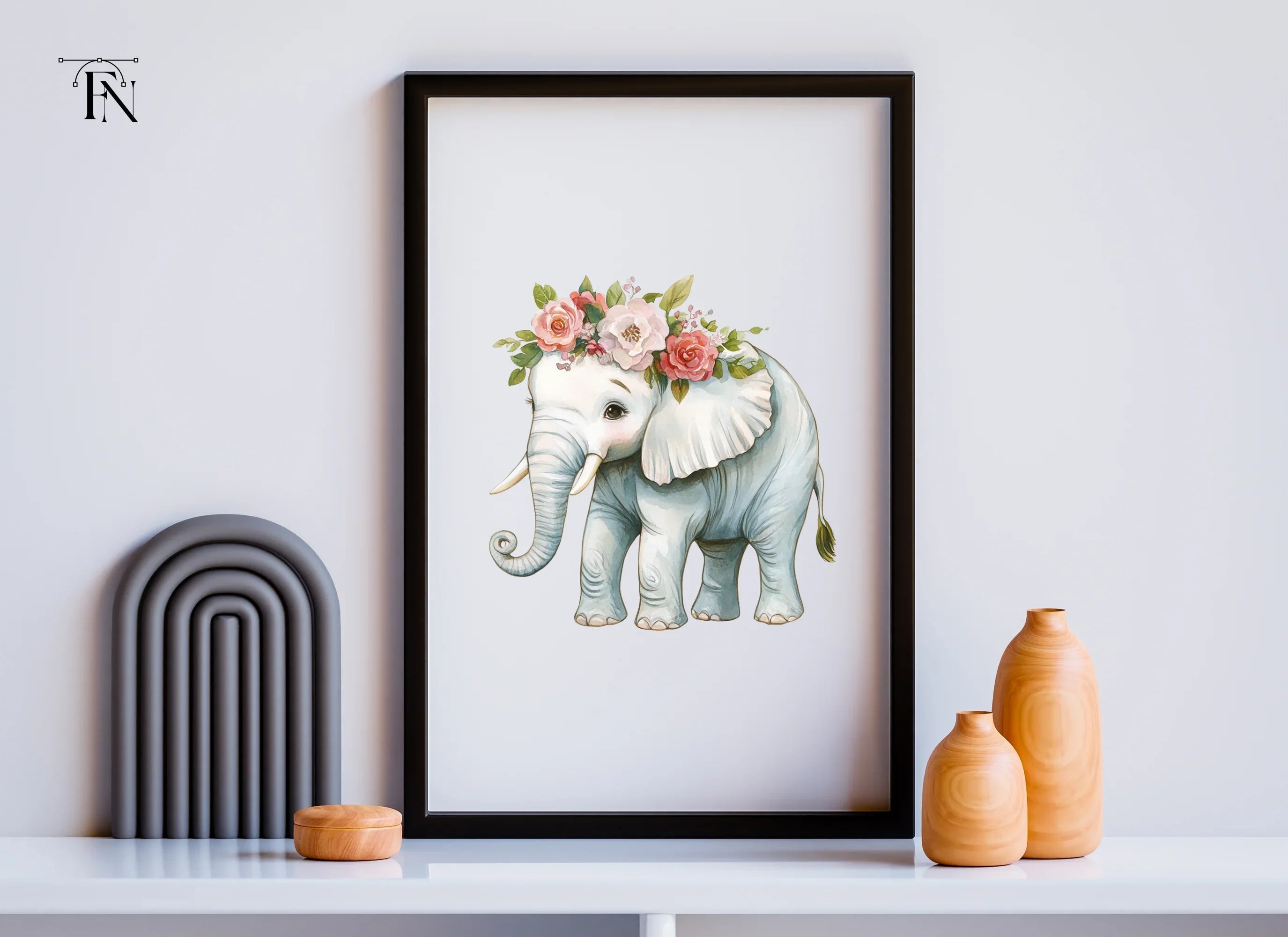 Cute Elephant with Flower Crown Clipart Bundle