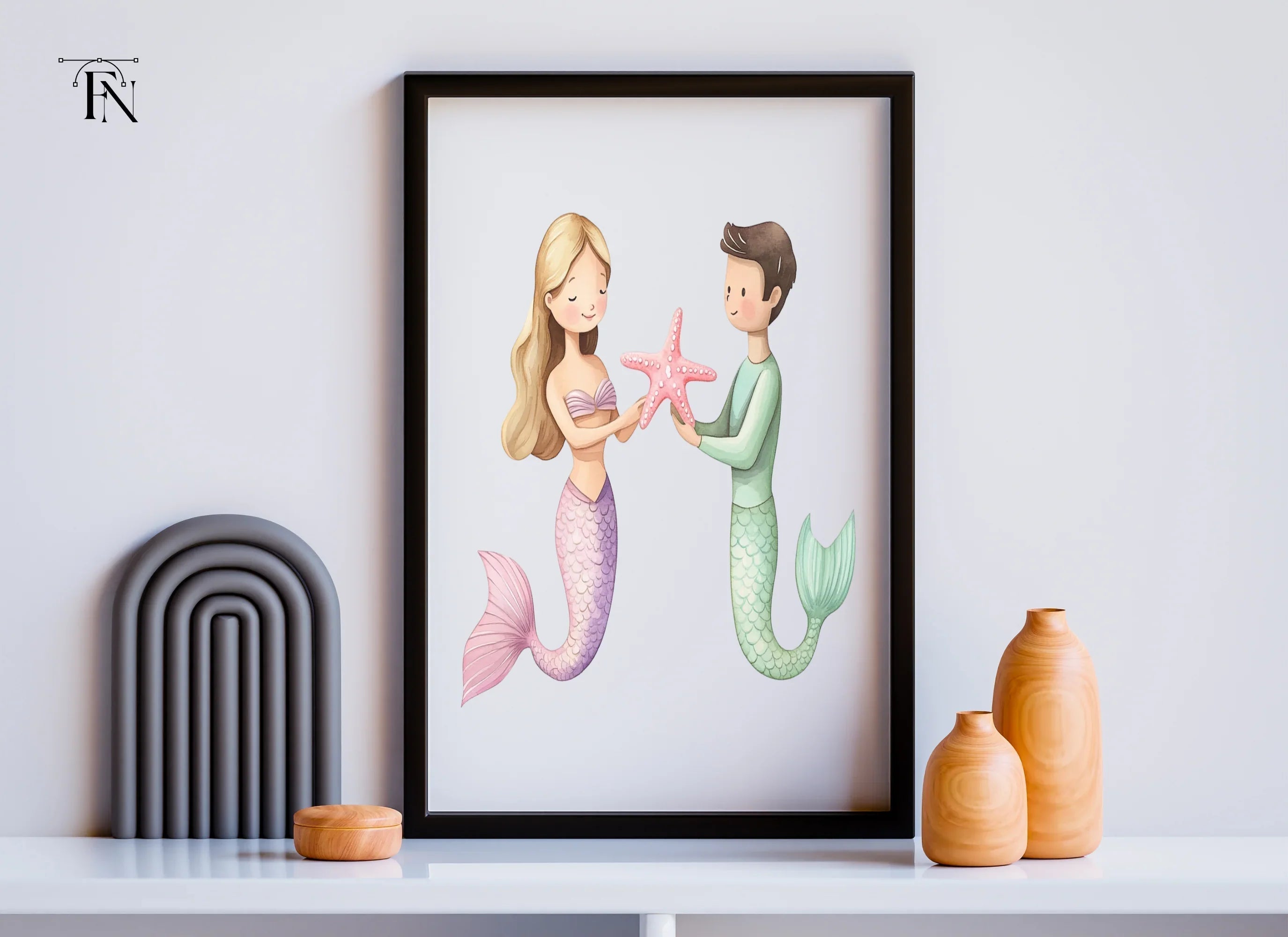 Mermaid and Merman Starfish Clipart Bundle