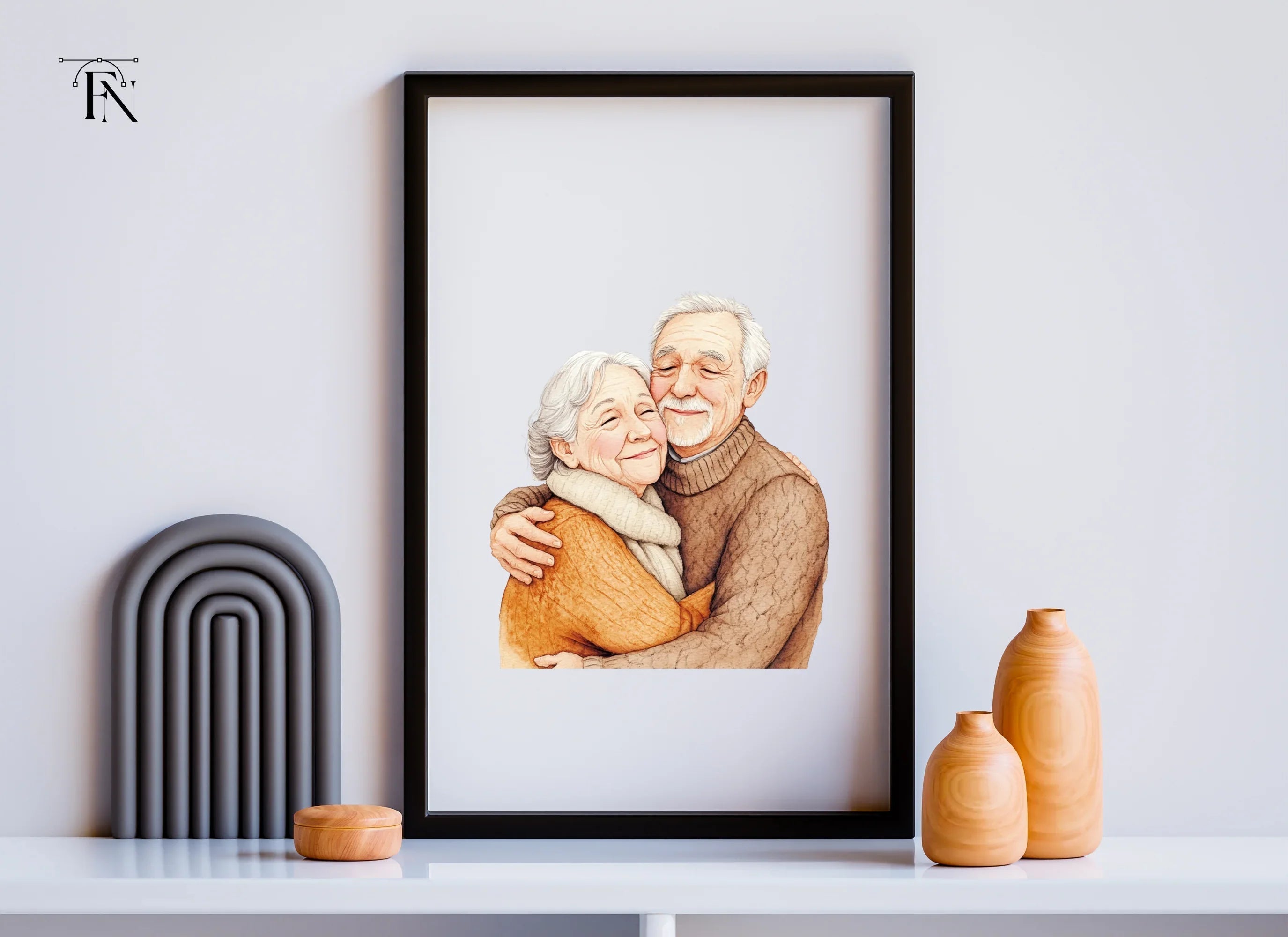 Happy Senior Couples Hugging Clipart Bundle